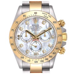 Rolex Daytona Yellow Gold Steel MOP Diamond Watch 116523 Box
