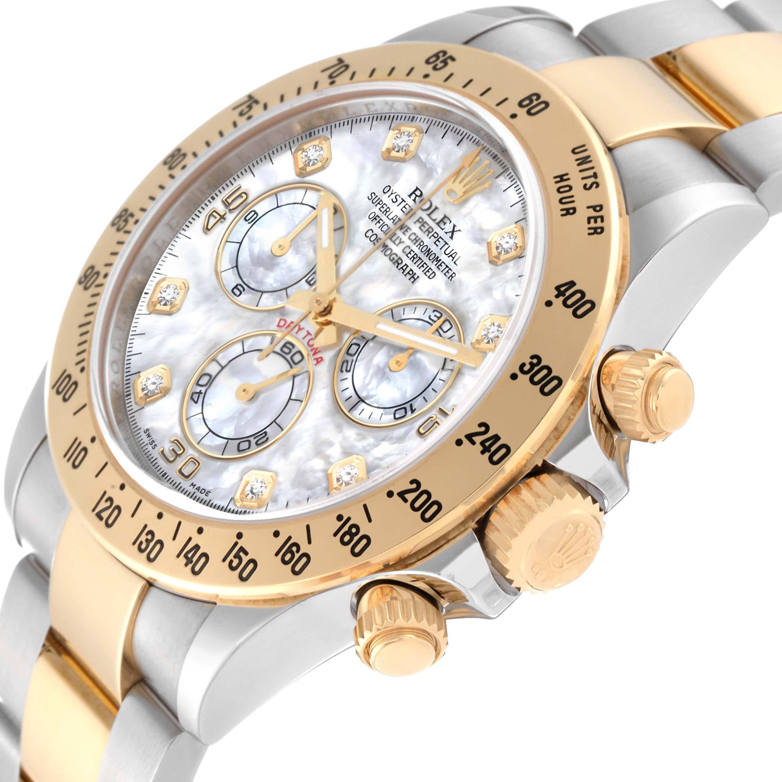 Men's Rolex Daytona Yellow Gold Steel Mother of Pearl Diamond Dial Mens Watch 116523