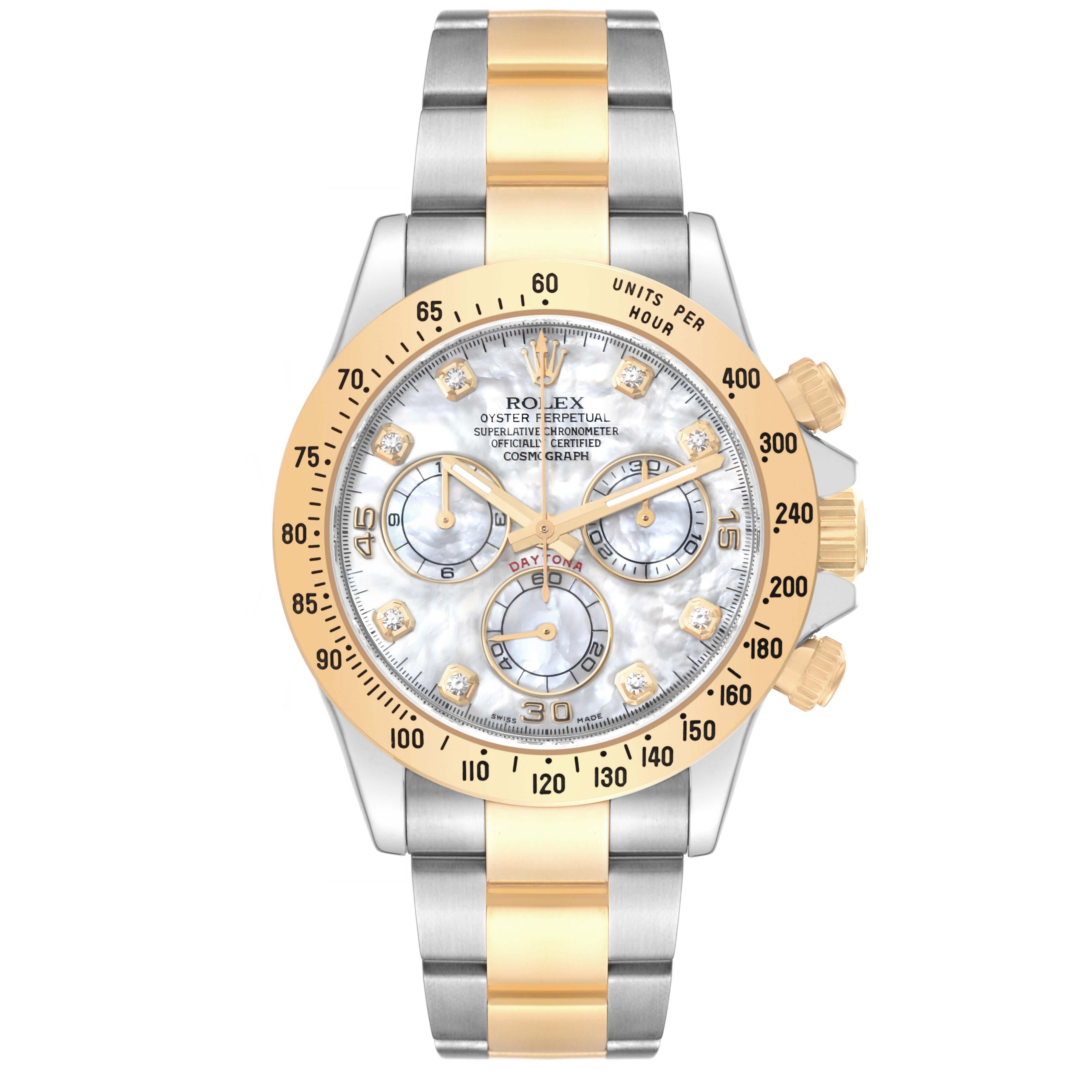 Rolex Daytona Yellow Gold Steel Mother of Pearl Diamond Dial Mens Watch 116523 1