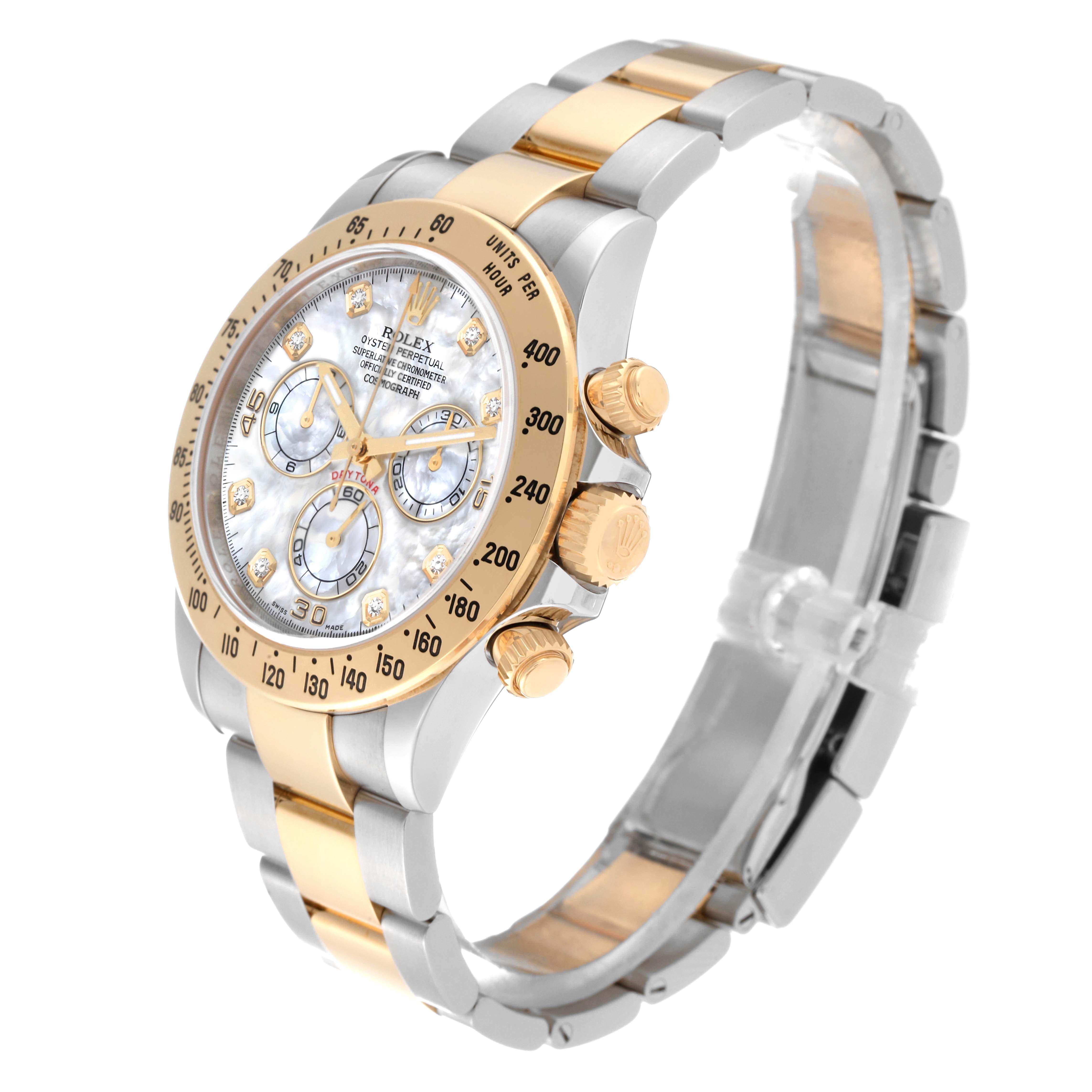 Rolex Daytona Yellow Gold Steel Mother of Pearl Diamond Dial Mens Watch 116523 3