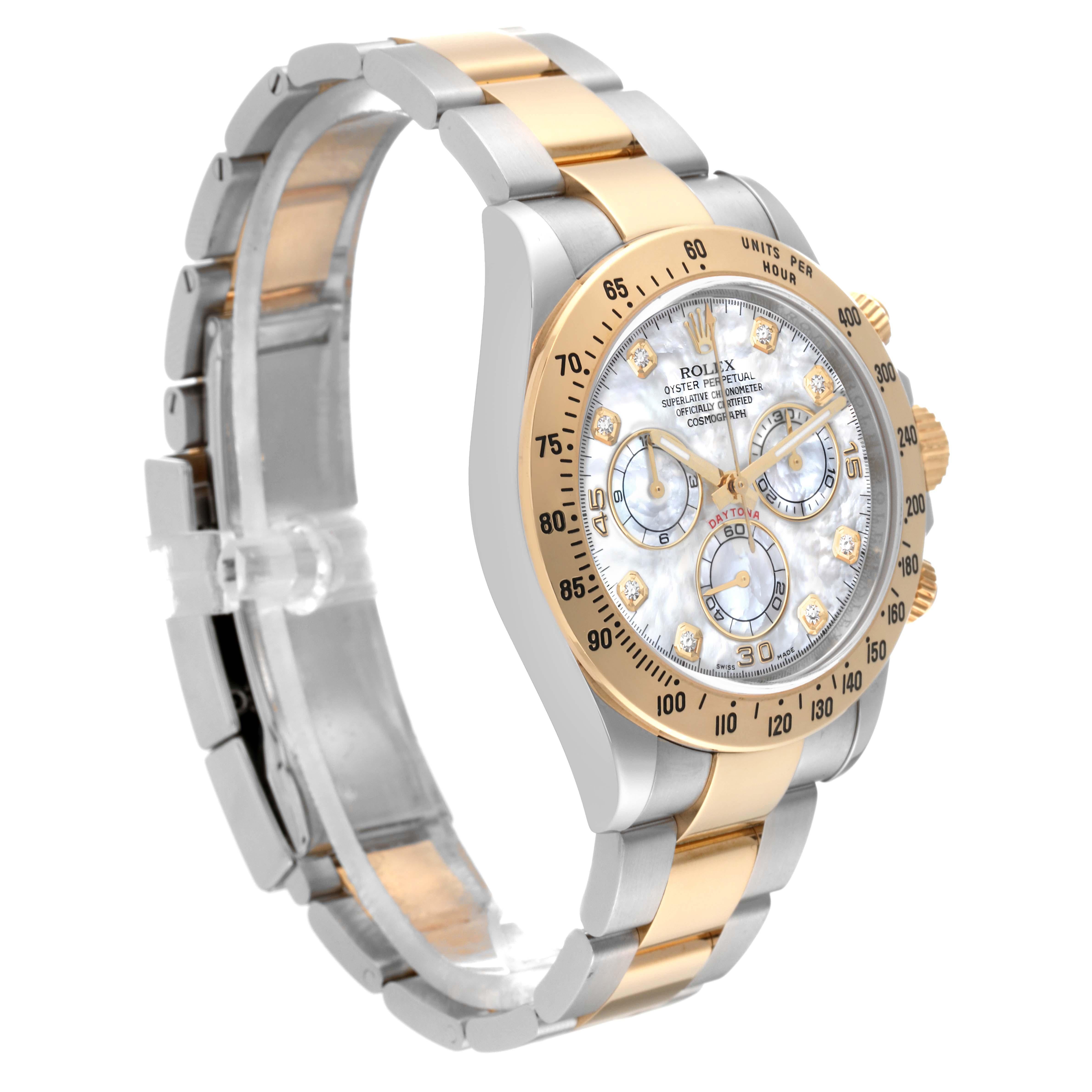 Rolex Daytona Yellow Gold Steel Mother of Pearl Diamond Dial Mens Watch 116523 4