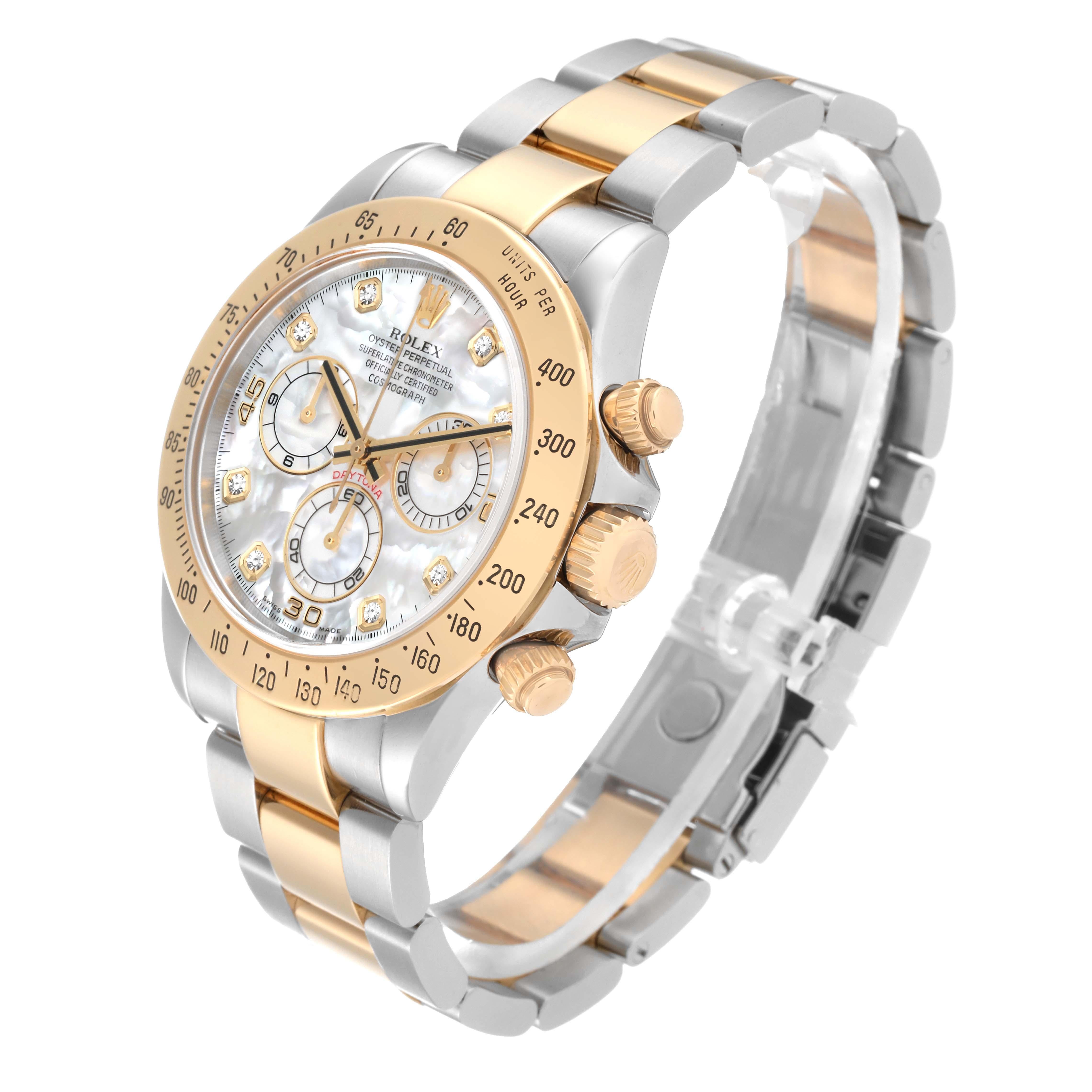 Rolex Daytona Yellow Gold Steel Mother of Pearl Diamond Mens Watch 116523 For Sale 6