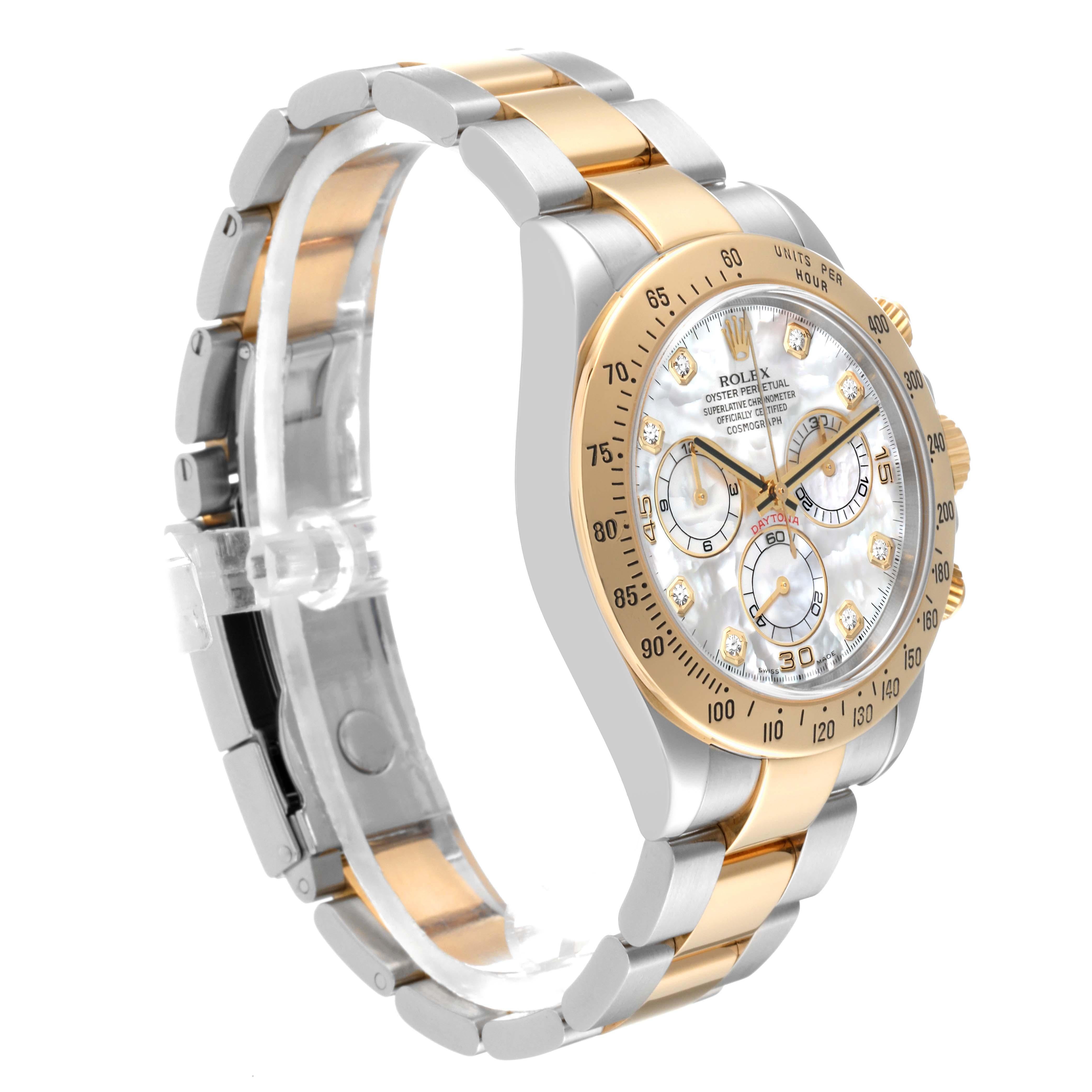 Rolex Daytona Yellow Gold Steel Mother of Pearl Diamond Mens Watch 116523 For Sale 7