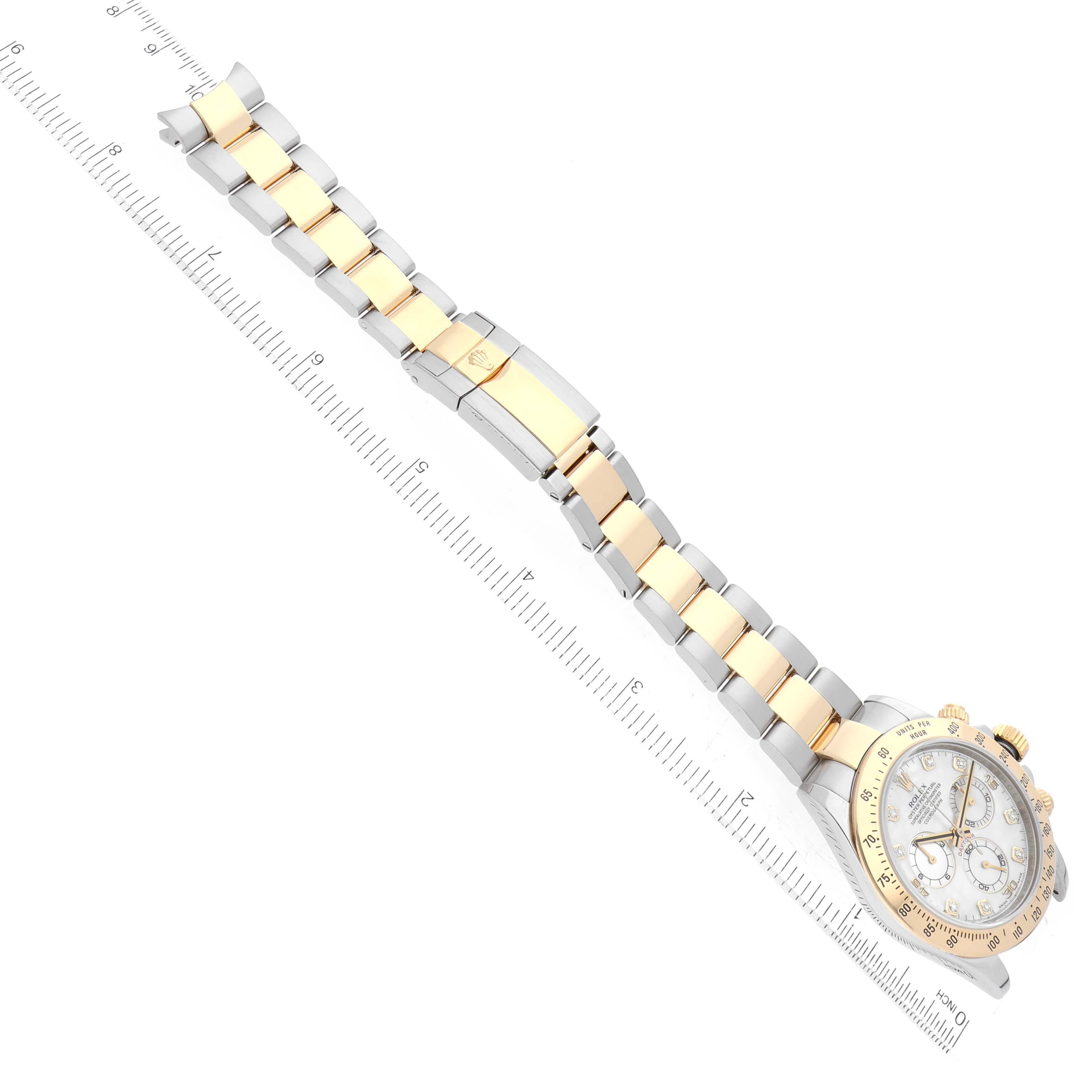 Rolex Daytona Yellow Gold Steel Mother of Pearl Diamond Mens Watch 116523 For Sale 7