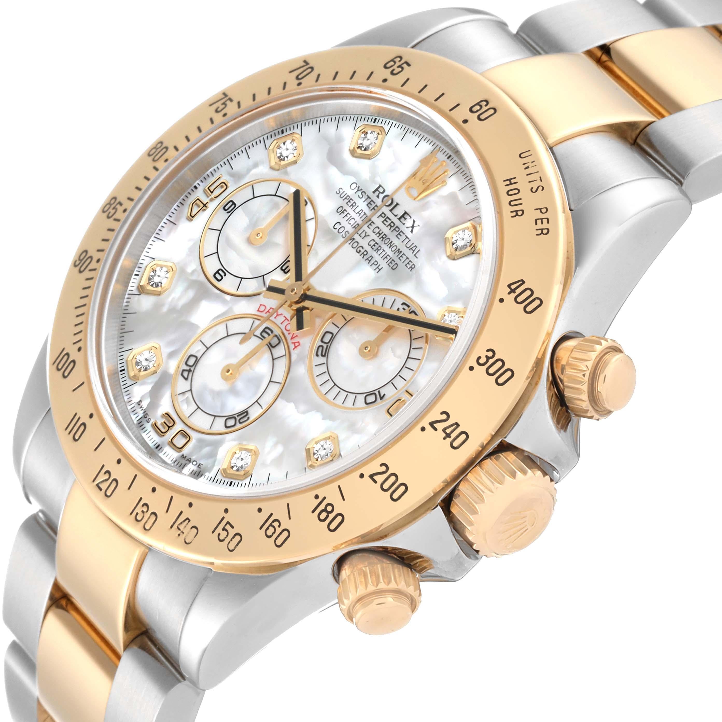 Rolex Daytona Yellow Gold Steel Mother of Pearl Diamond Mens Watch 116523 For Sale 2