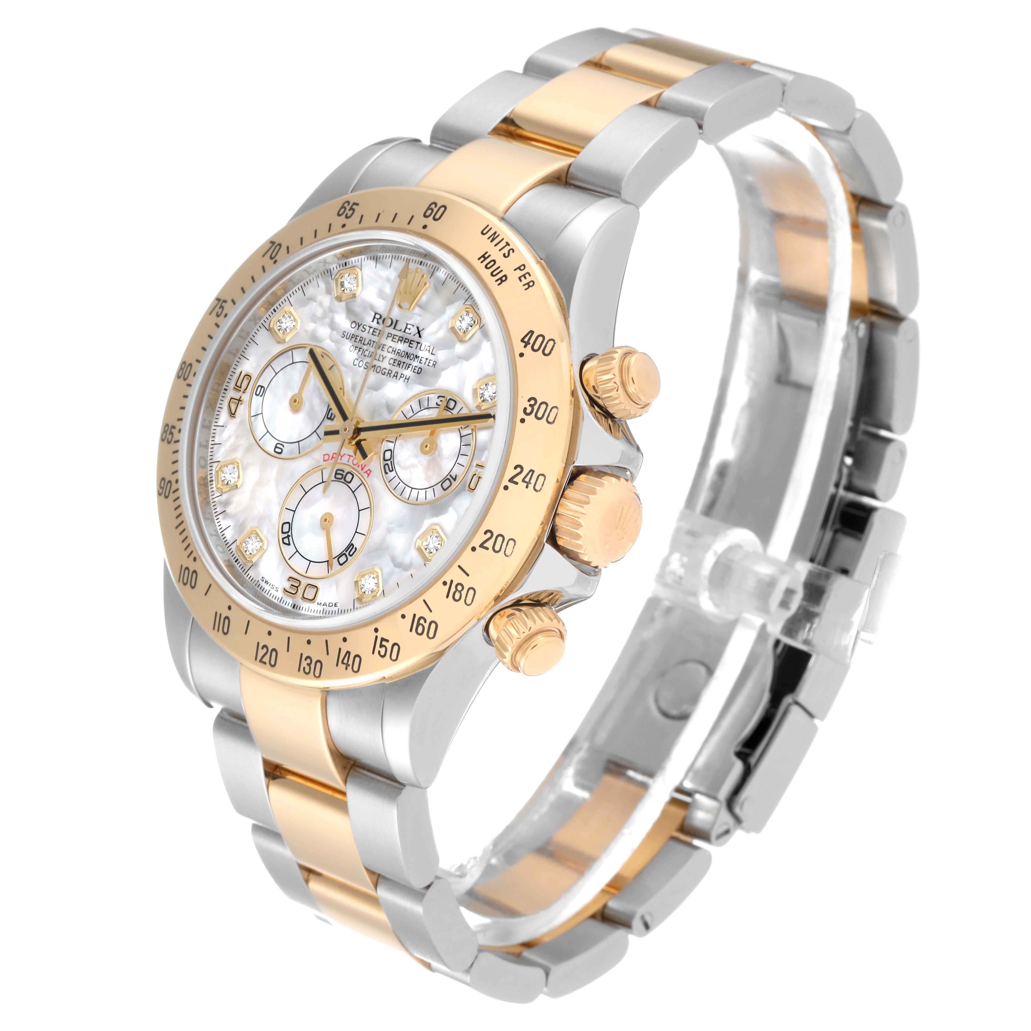 Rolex Daytona Yellow Gold Steel Mother of Pearl Diamond Mens Watch 116523 For Sale 2