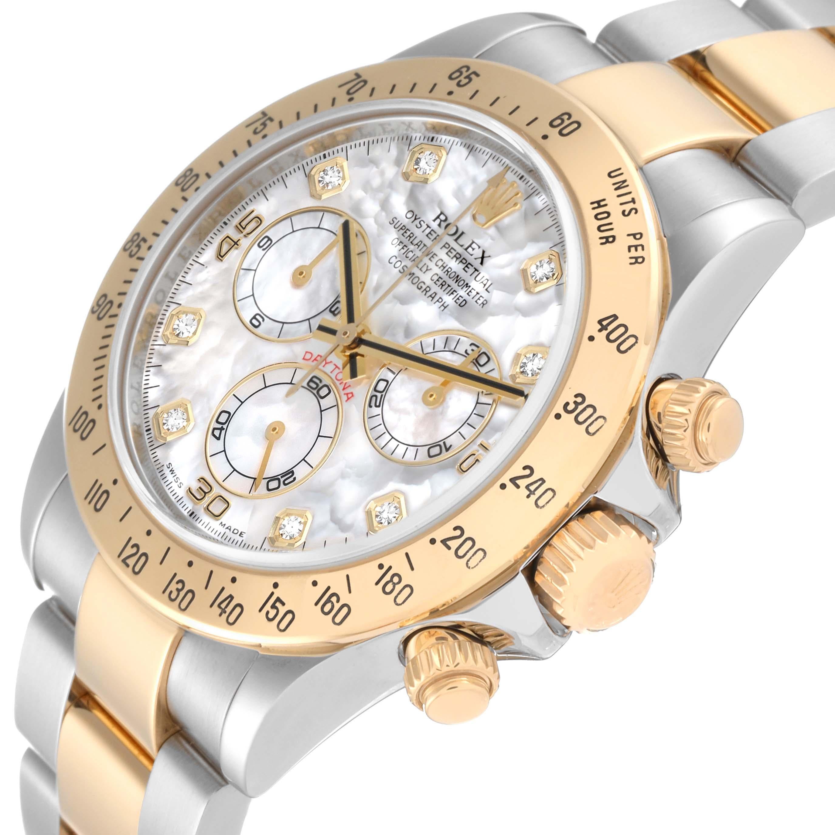 Rolex Daytona Yellow Gold Steel Mother of Pearl Diamond Mens Watch 116523 For Sale 4