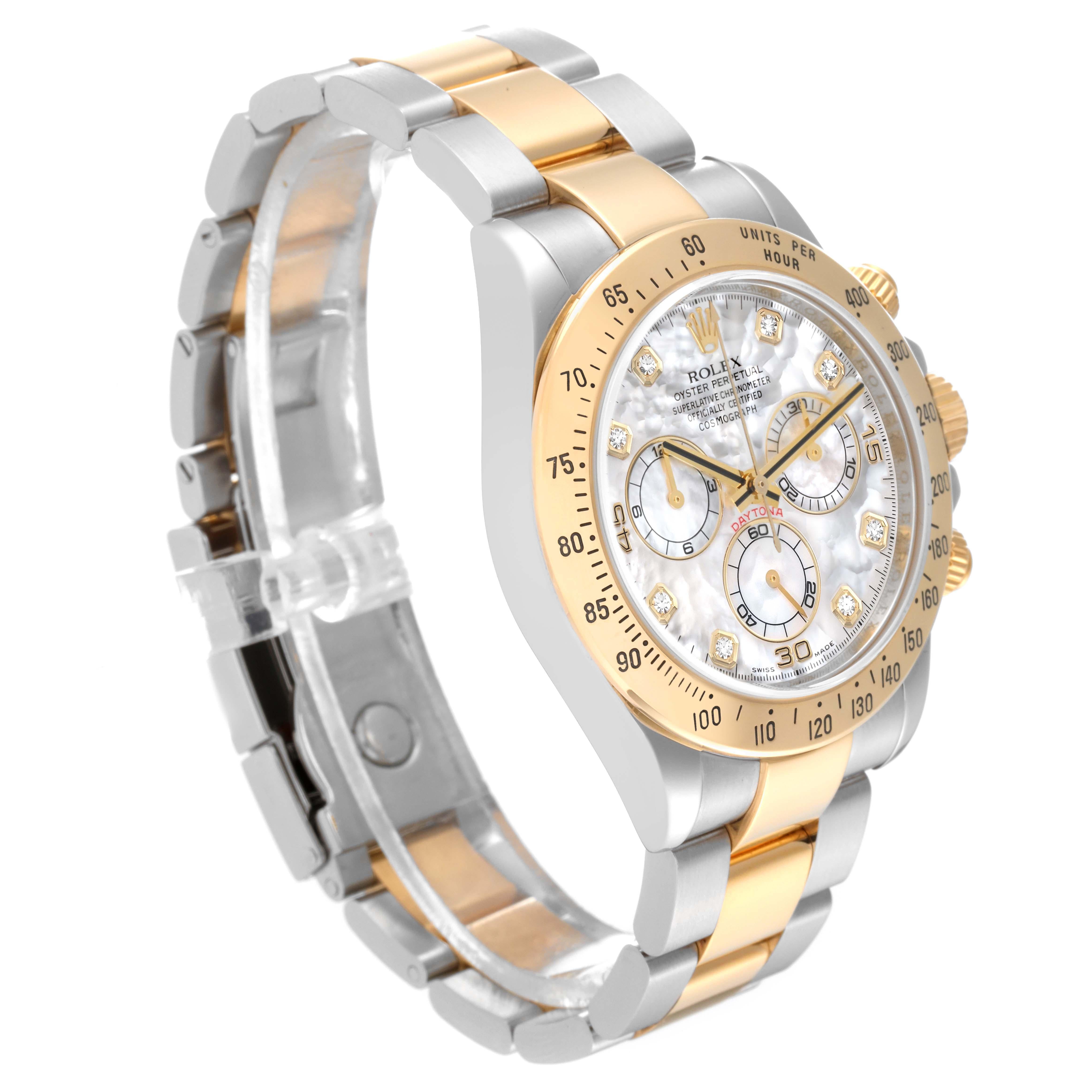 Rolex Daytona Yellow Gold Steel Mother of Pearl Diamond Mens Watch 116523 For Sale 5