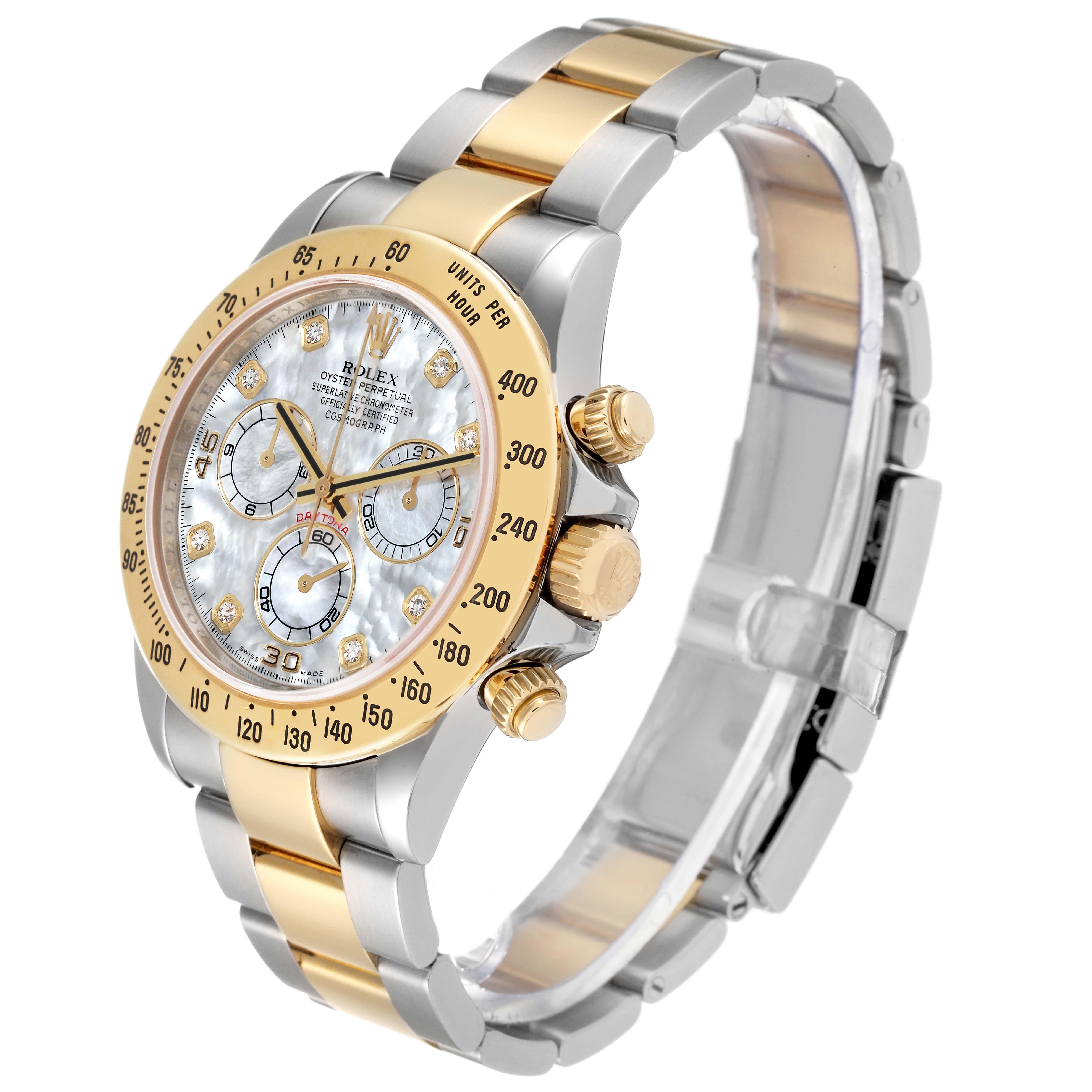 Rolex Daytona Yellow Gold Steel Mother of Pearl Diamond Mens Watch In Excellent Condition In Atlanta, GA