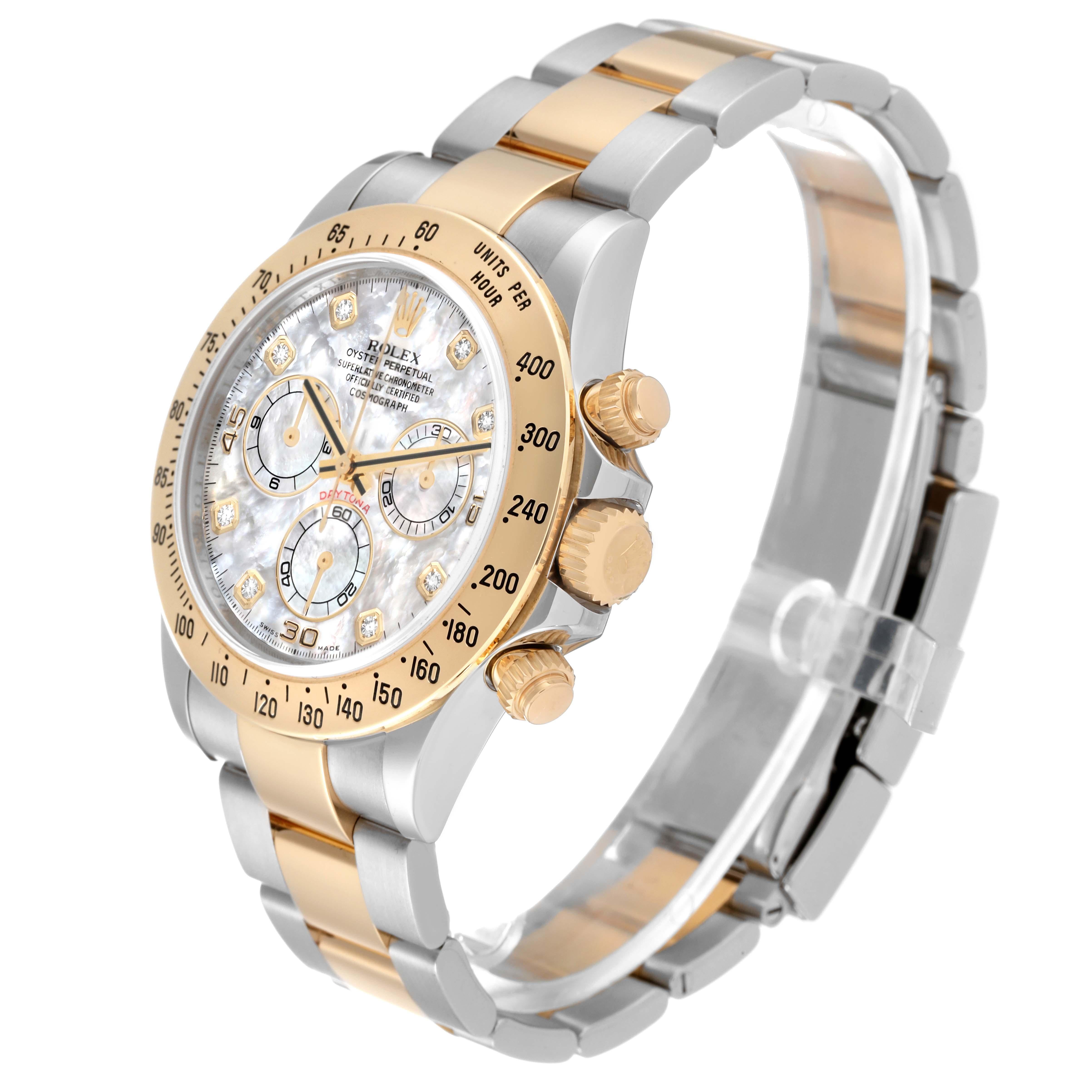 Men's Rolex Daytona Yellow Gold Steel Mother of Pearl Diamond Mens Watch