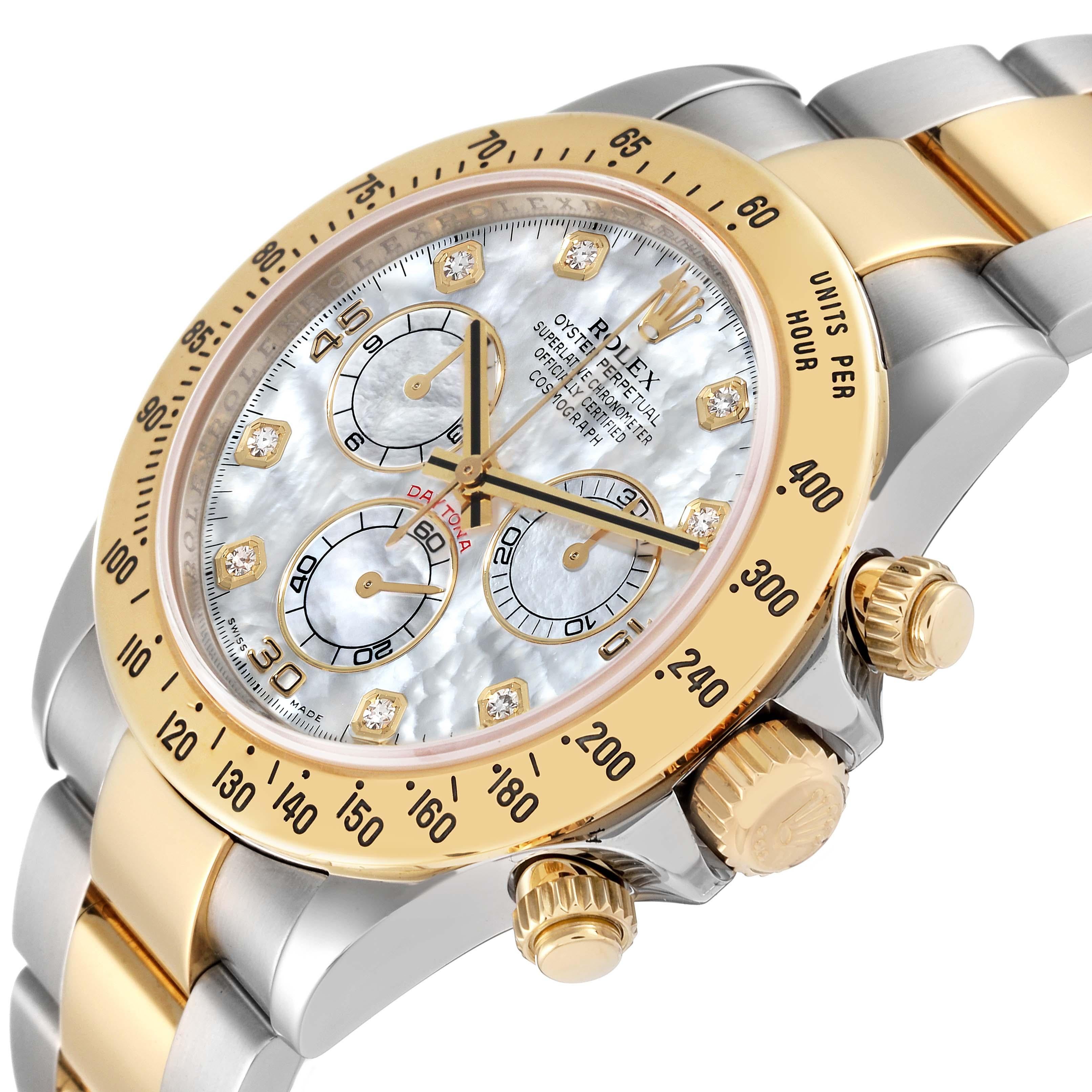 Men's Rolex Daytona Yellow Gold Steel Mother of Pearl Diamond Mens Watch
