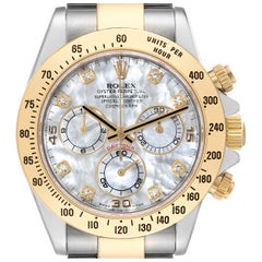 Rolex Daytona Yellow Gold Steel Mother of Pearl Diamond Mens Watch