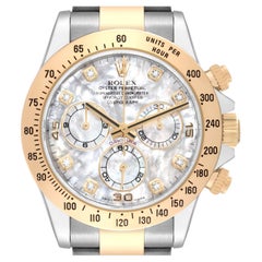 Rolex Daytona Yellow Gold Steel Mother of Pearl Diamond Mens Watch