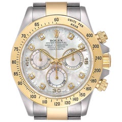 Rolex Daytona Yellow Gold Steel Mother of Pearl Diamond Watch 116523 Box