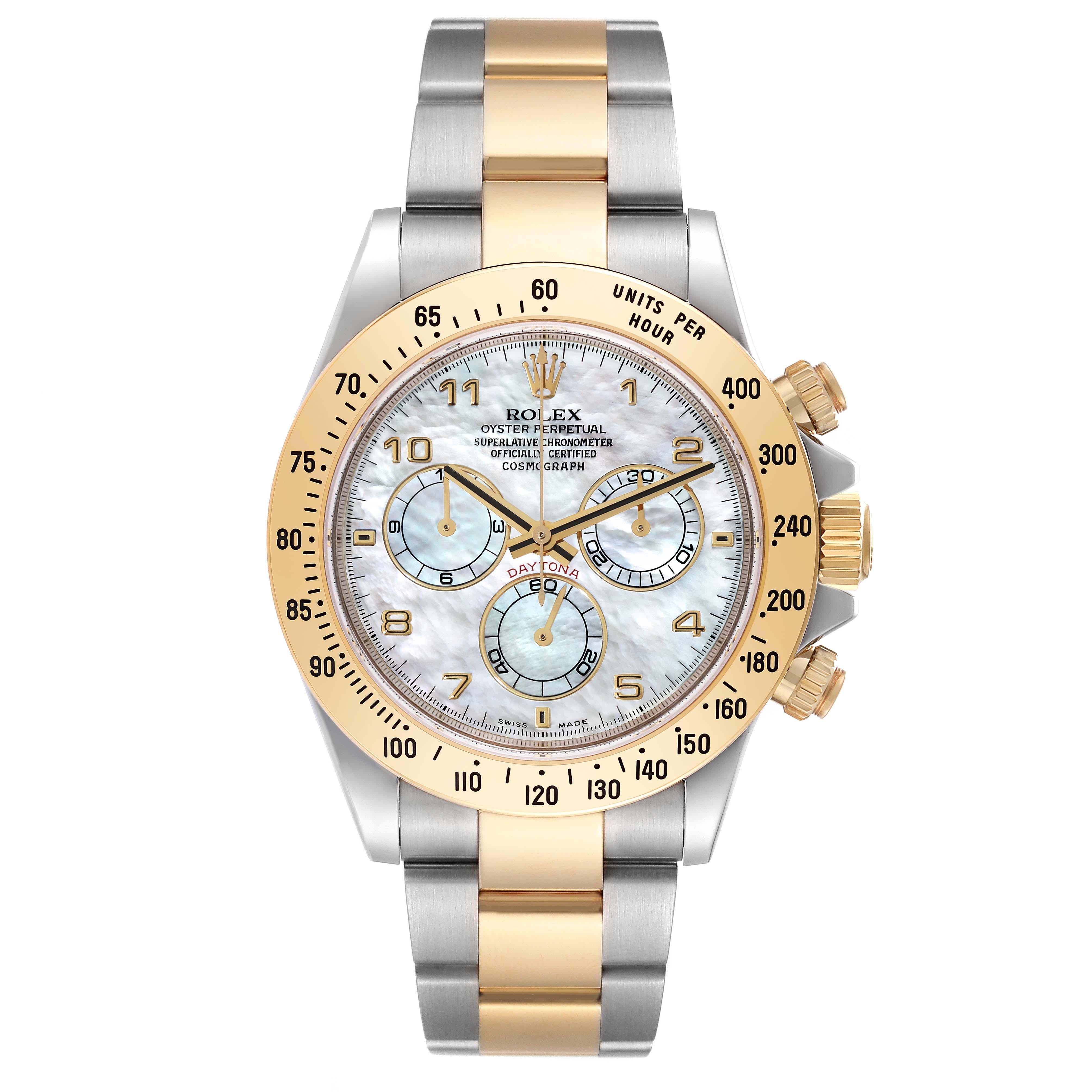 Rolex Daytona Yellow Gold Steel Mother of Pearl Mens Watch 116523 Box Papers For Sale 6