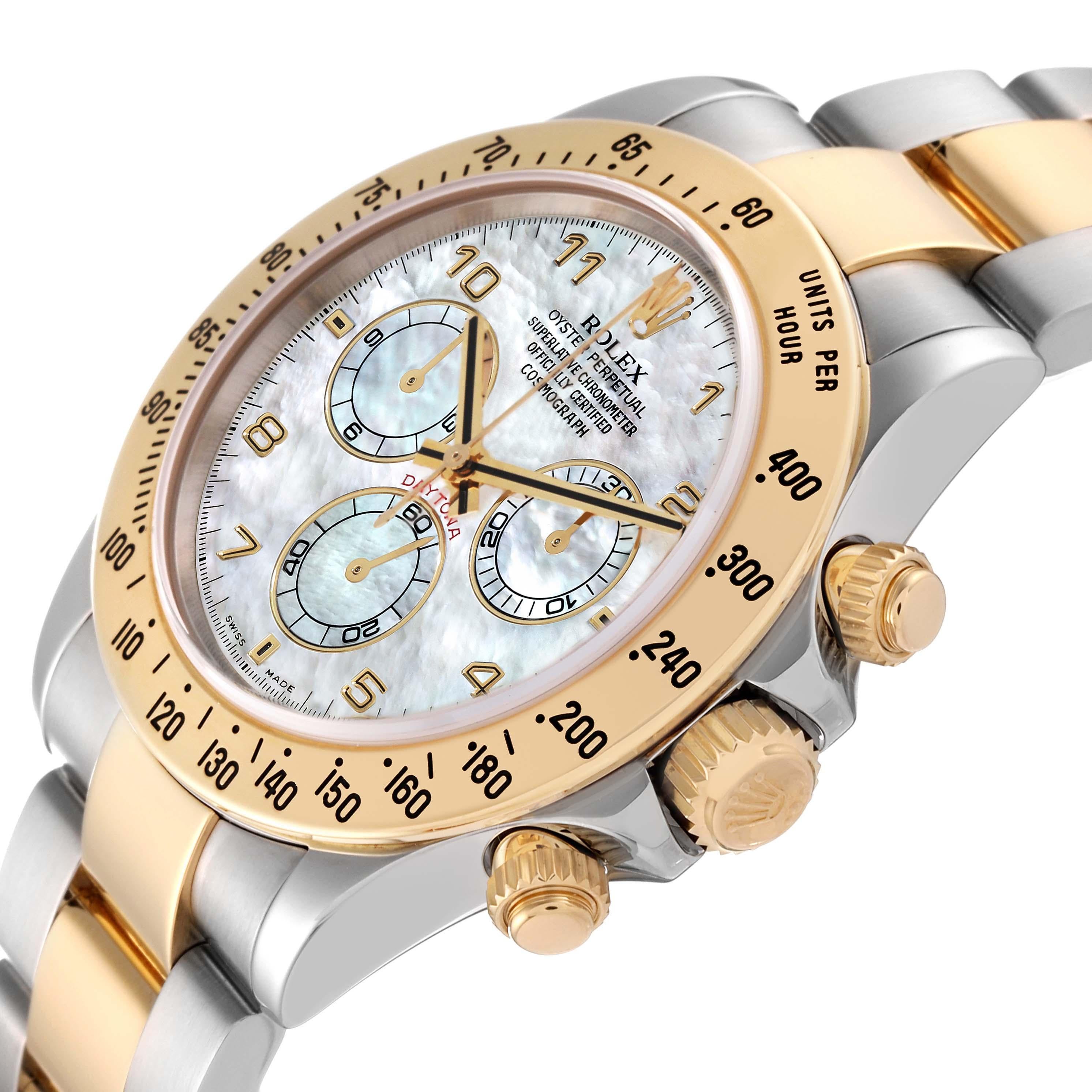 Men's Rolex Daytona Yellow Gold Steel Mother of Pearl Mens Watch 116523 Box Papers For Sale