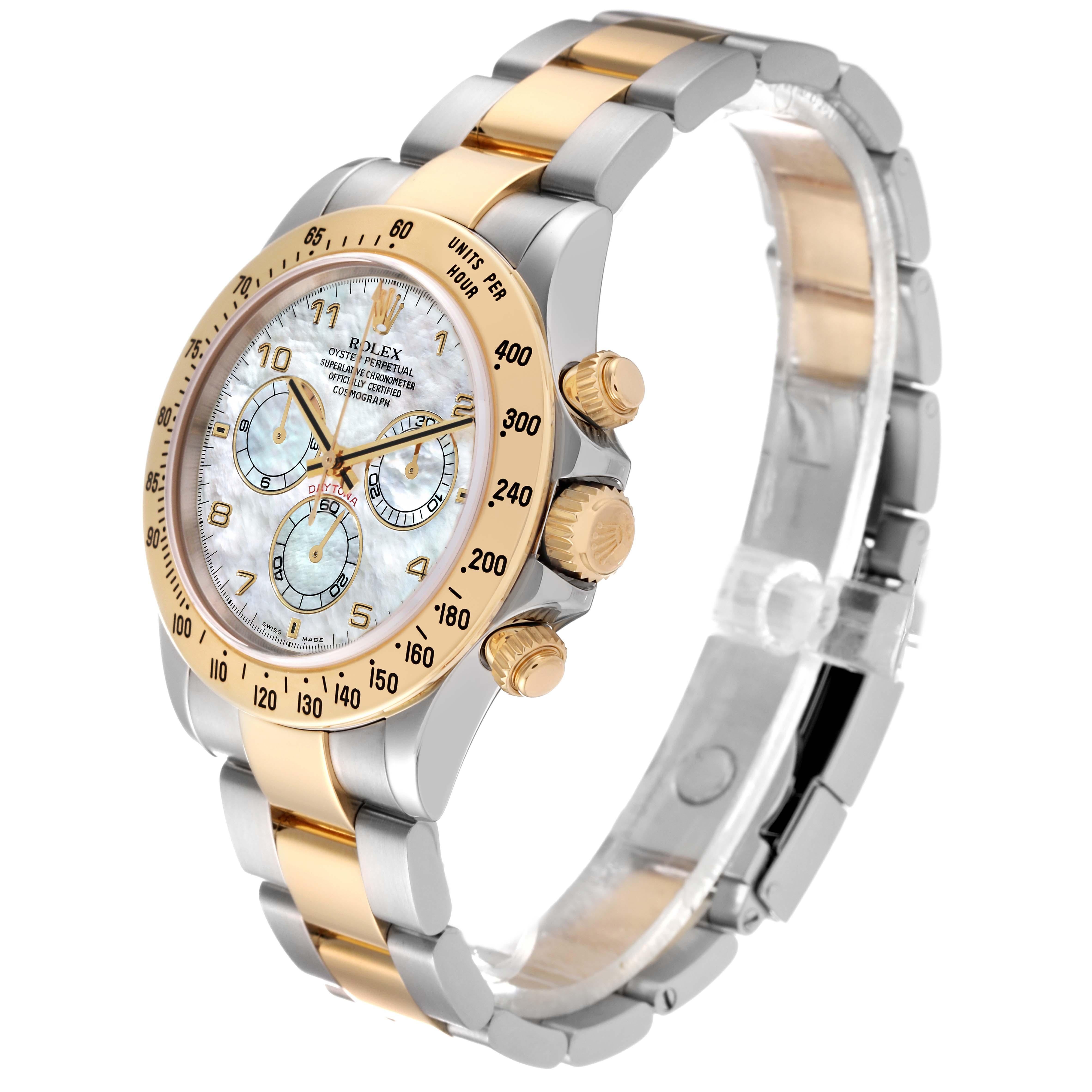 Rolex Daytona Yellow Gold Steel Mother of Pearl Mens Watch 116523 Box Papers For Sale 3