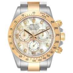 Rolex Daytona Yellow Gold Steel Mother or Pearl Diamond Watch 116523 Box Papers