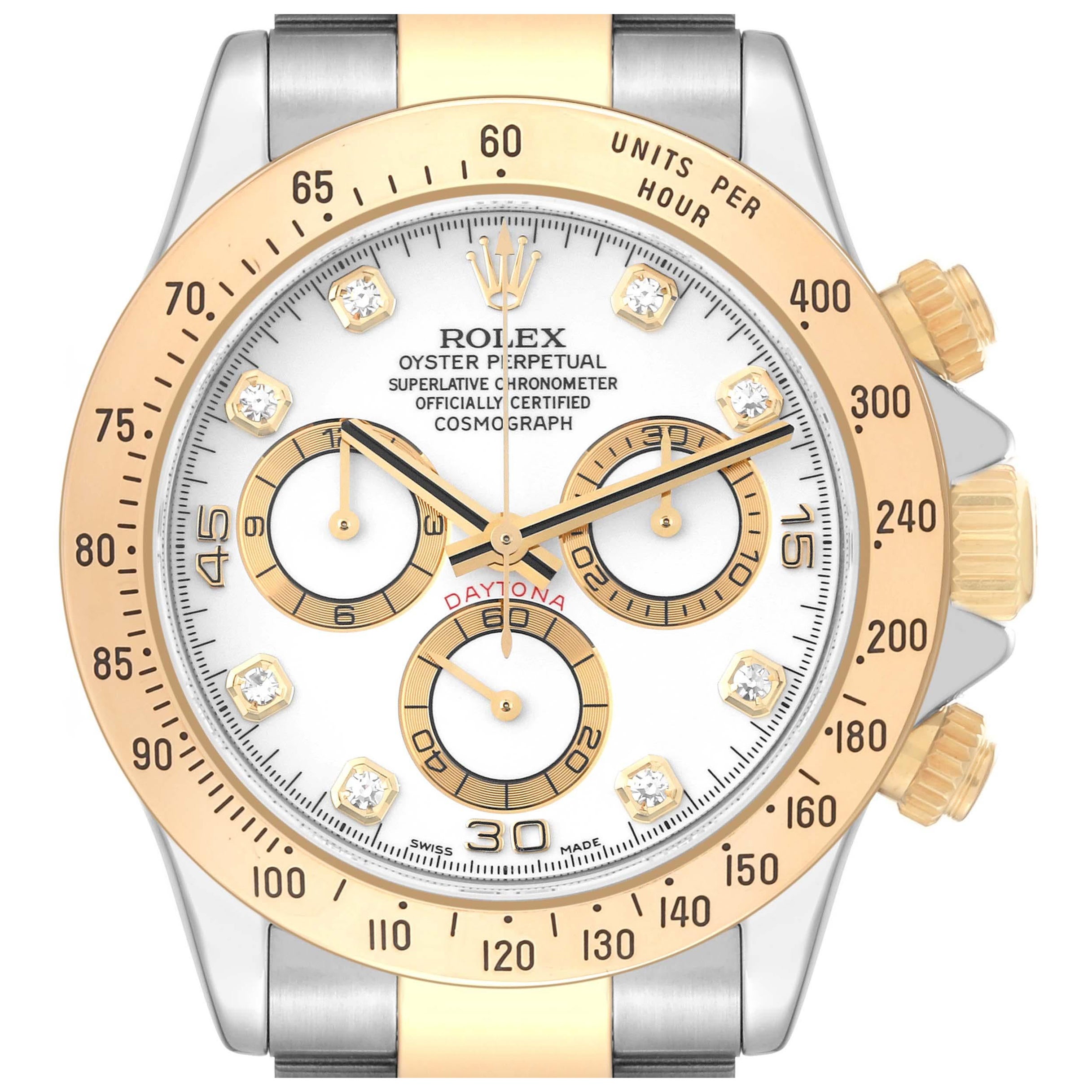 Rolex Daytona Oro Giallo Acciaio Quadrante Bianco Diamante Orologio Uomo 116523