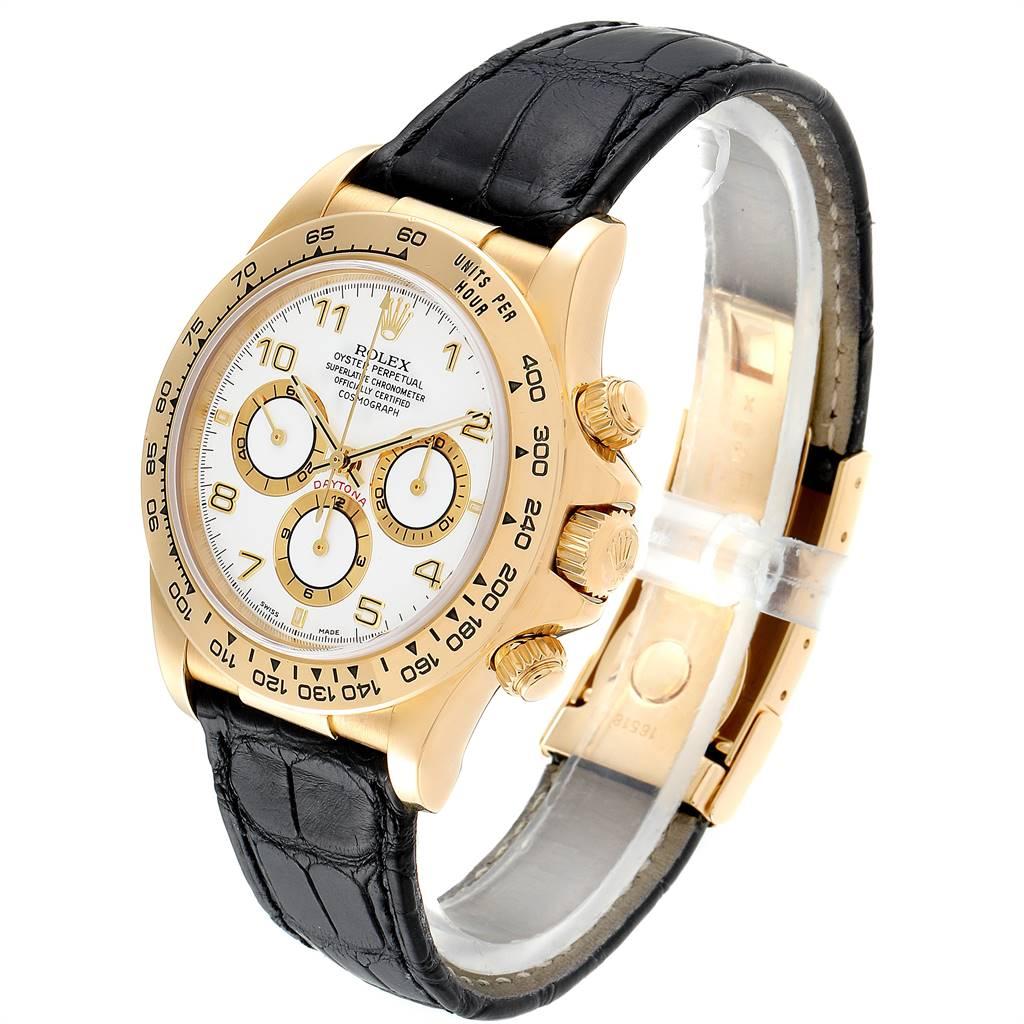 Rolex Daytona Yellow Gold White Dial Black Strap Men’s Watch 16518 In Excellent Condition In Atlanta, GA