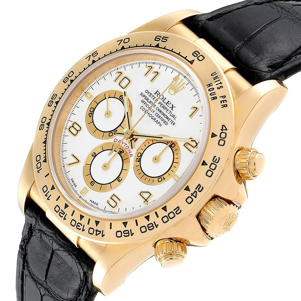 Rolex Daytona Yellow Gold White Dial Black Strap Men’s Watch 16518 1