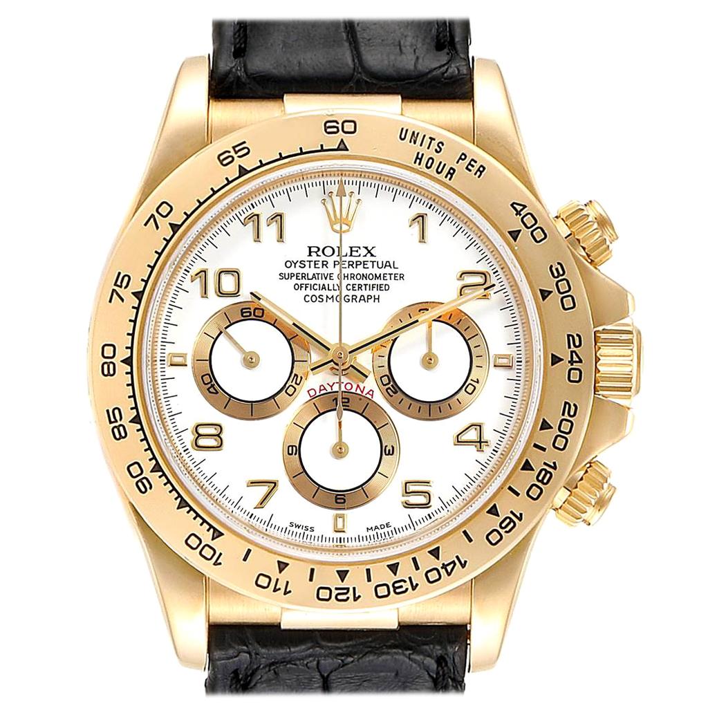 Rolex Daytona Yellow Gold White Dial Black Strap Men’s Watch 16518