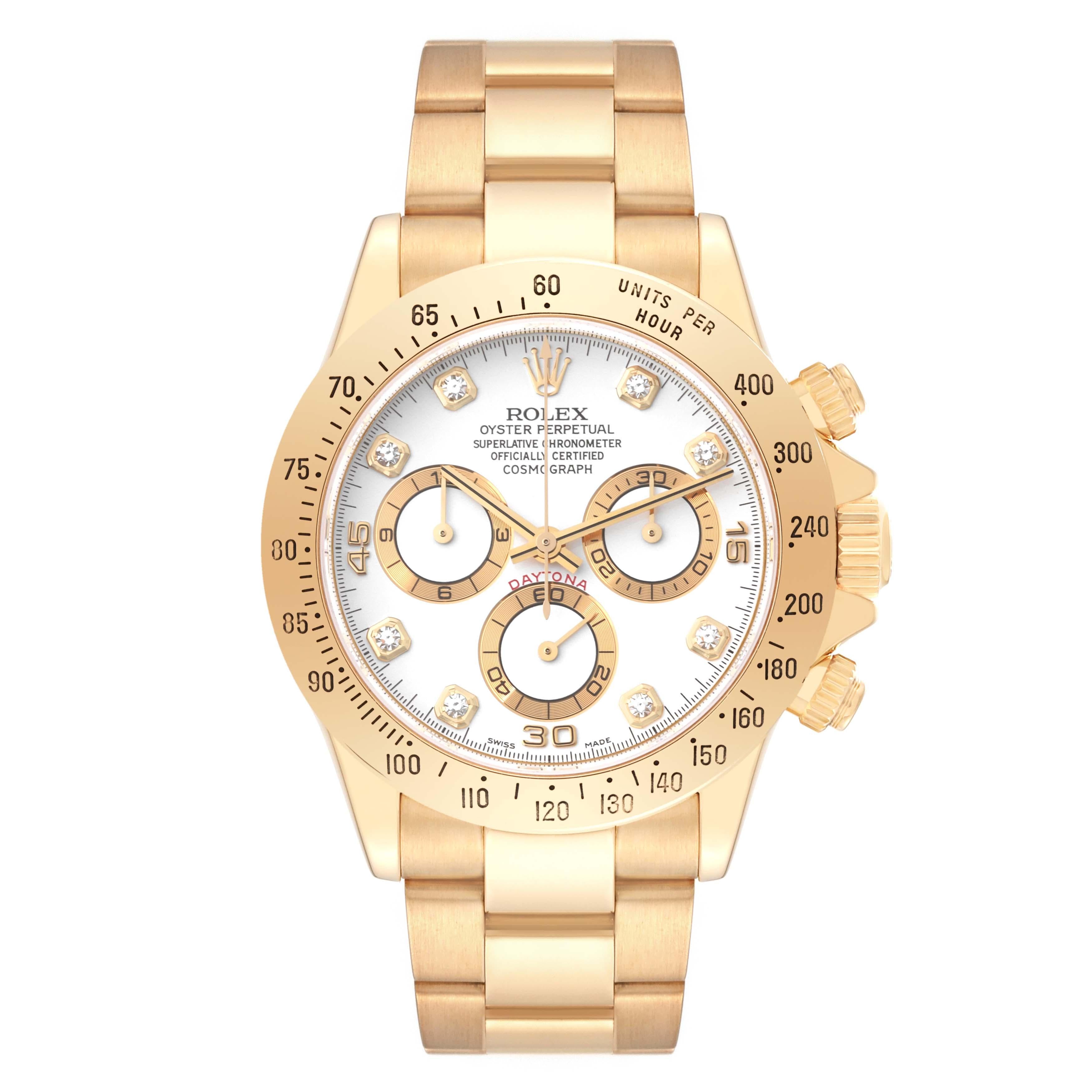 Rolex Daytona Yellow Gold White Diamond Dial Mens Watch 116528 Box Papers In Excellent Condition For Sale In Atlanta, GA