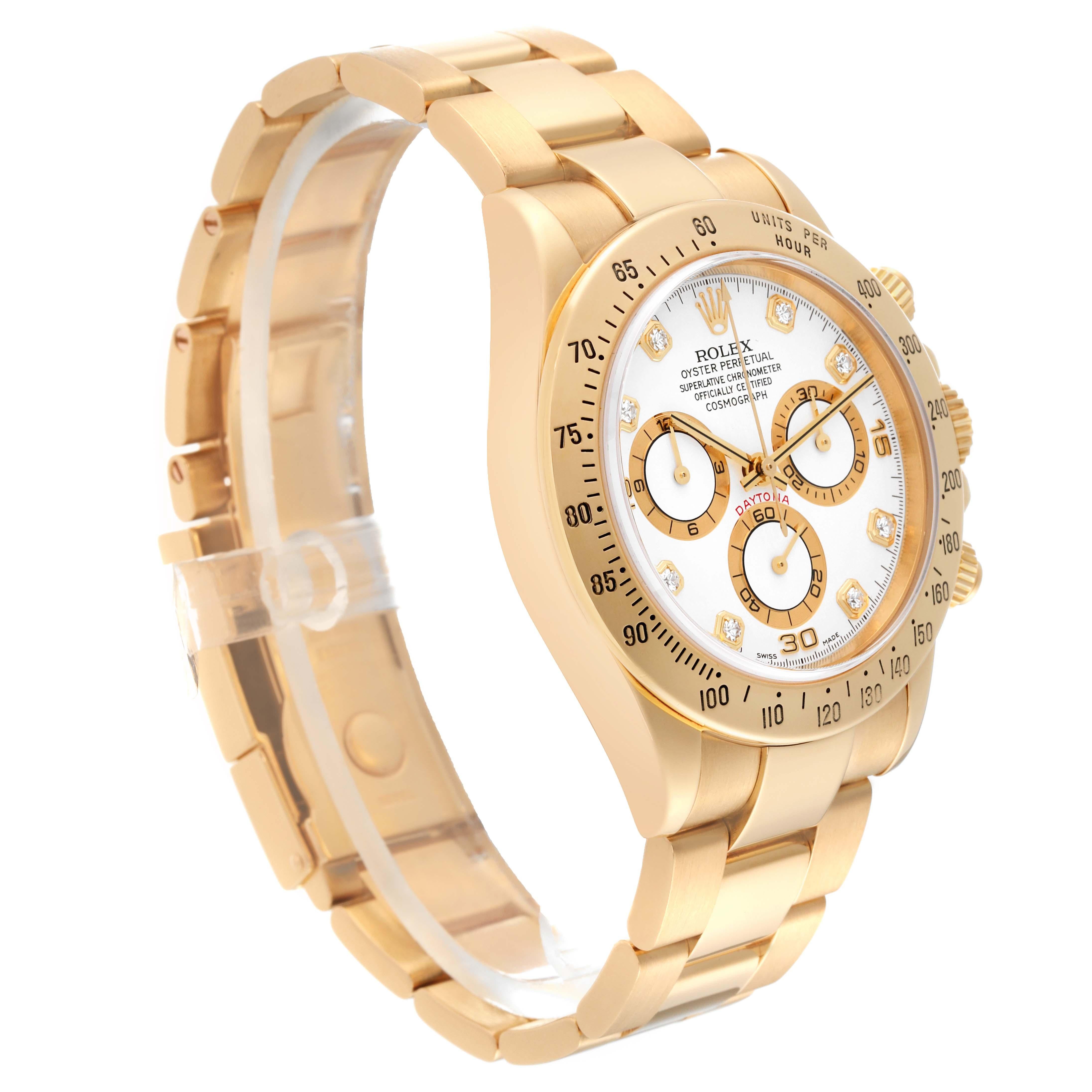 Rolex Daytona Yellow Gold White Diamond Dial Mens Watch 116528 Box Papers For Sale 1