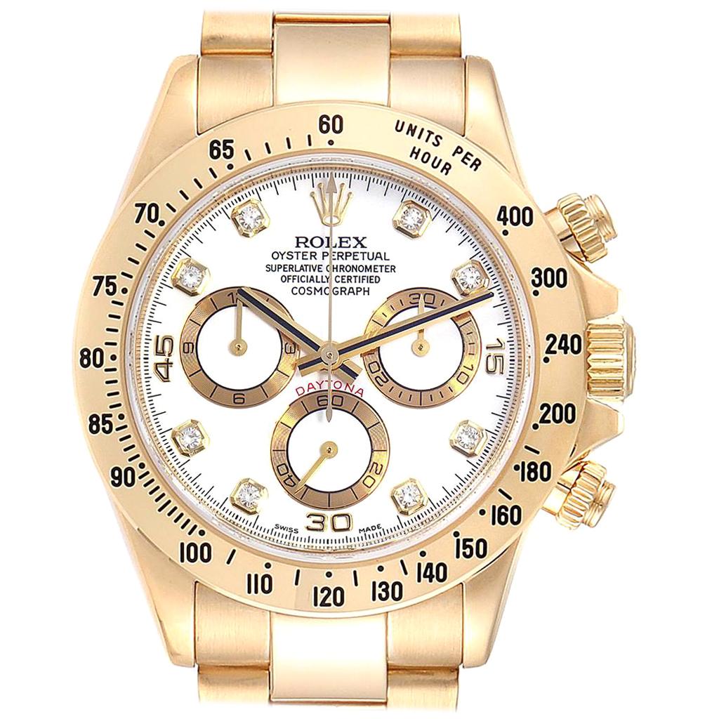 Rolex Daytona Yellow Gold White Diamond Dial Men's Watch 116528 Box Papers