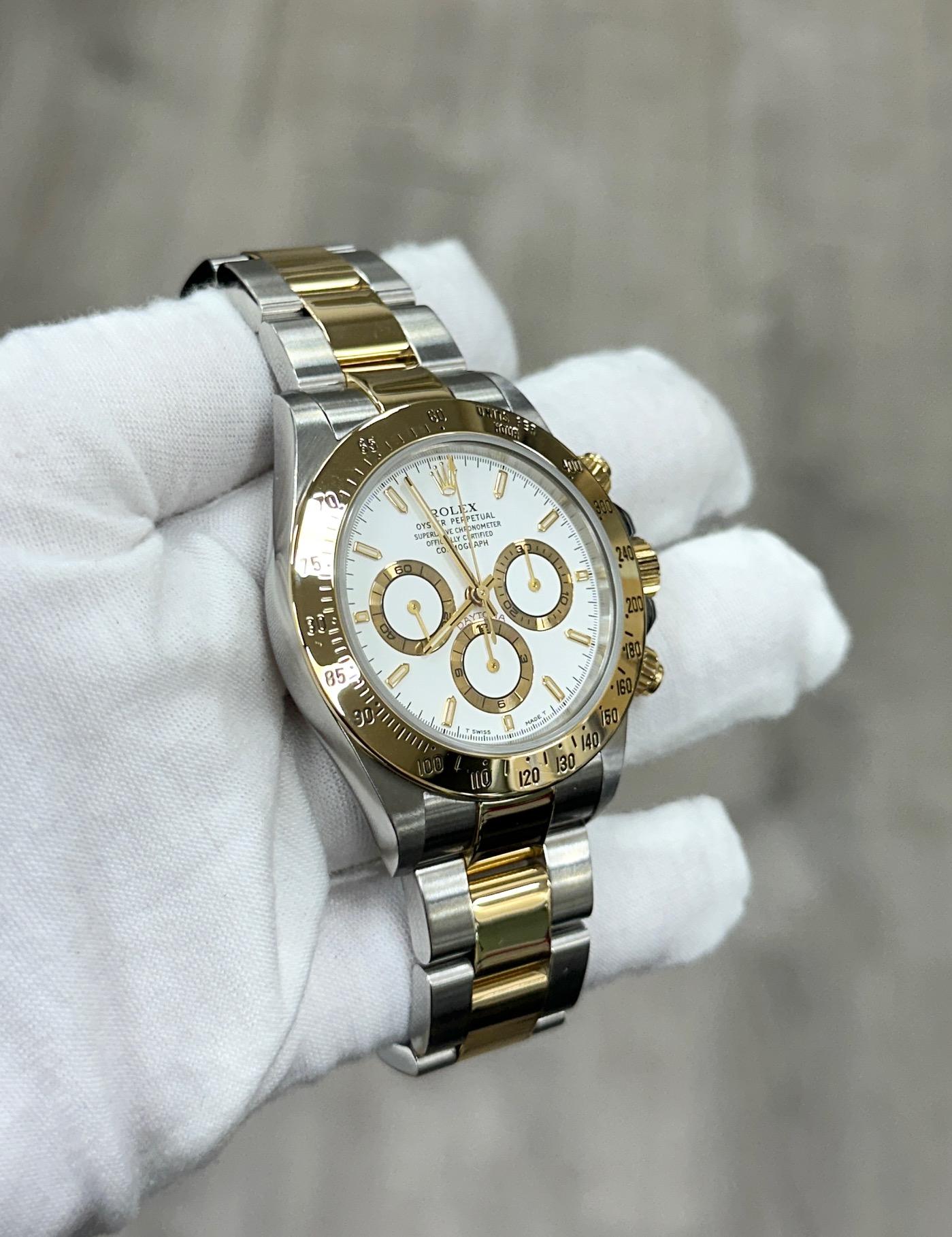 Rolex Daytona Zenith 16523 Esfera Blanca Oro Amarillo 18K Caja Acero Inoxidable Papel en venta 2