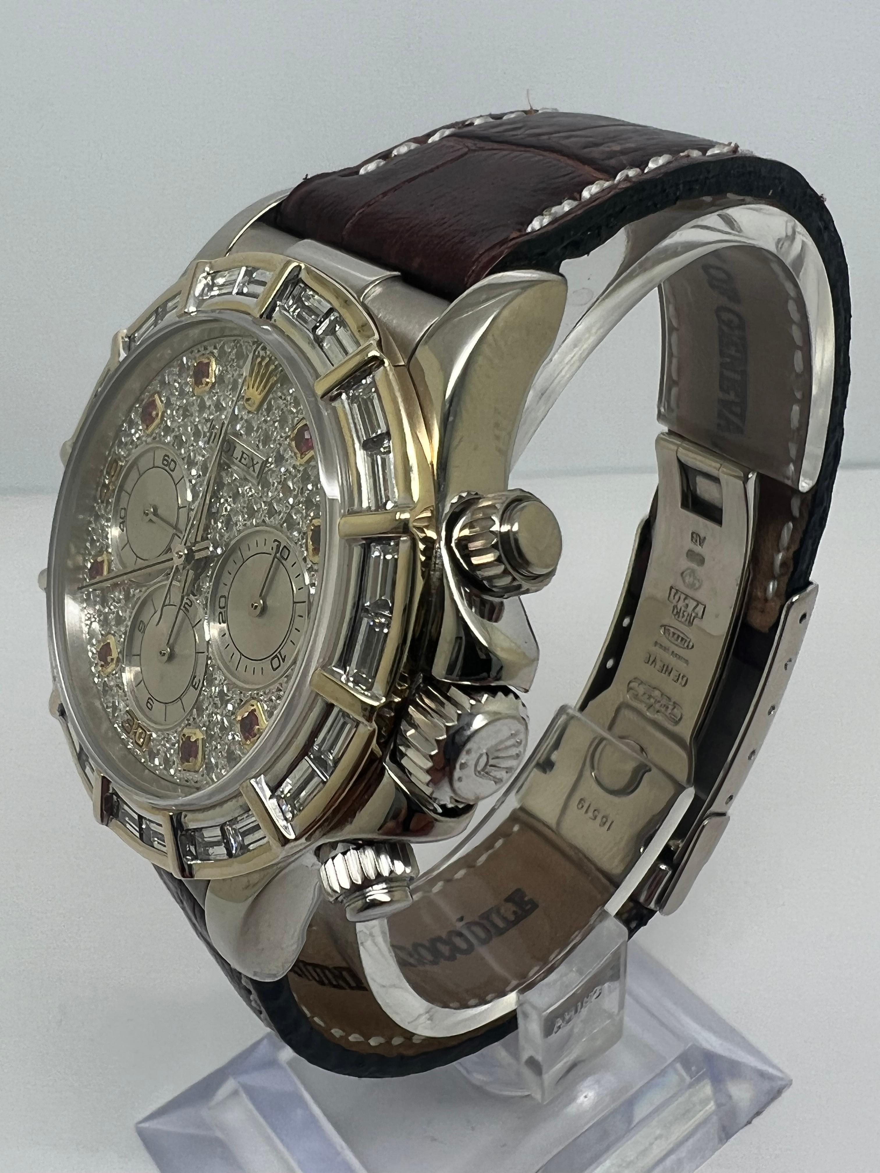 Taille ronde Montre Rolex Daytona  Zenith  en or blanc 18 carats et diamants en vente