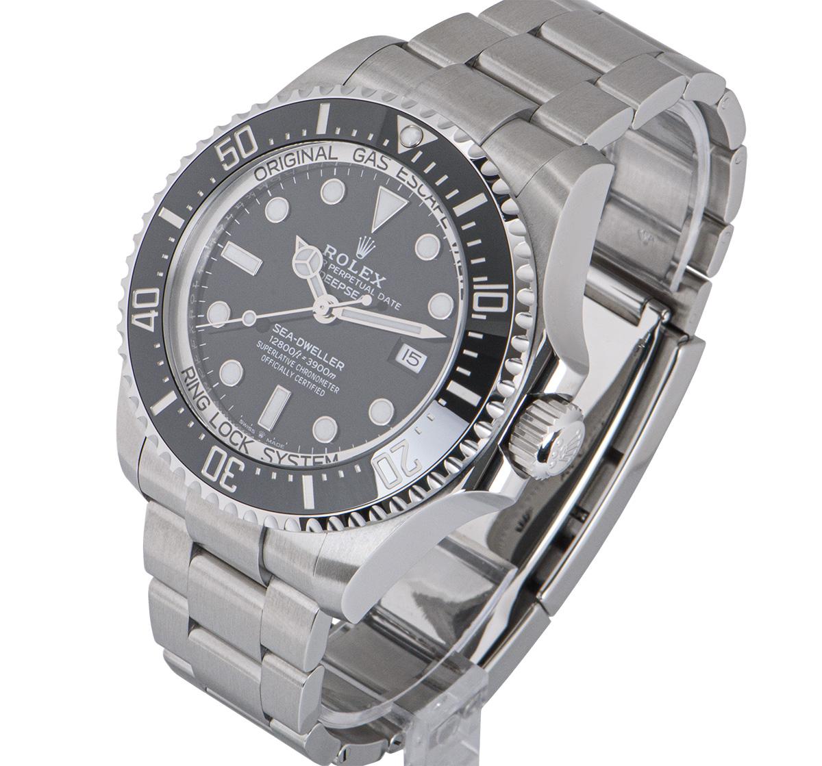 A 44mm Deepsea Sea-Dweller by Rolex in Oystersteel. Featuring a black dial with a date display and a uni-directional rotatable bezel with a ceramic black insert.

Equipped with an Oyster bracelet and an Oysterlock clasp. The watch is fitted with a