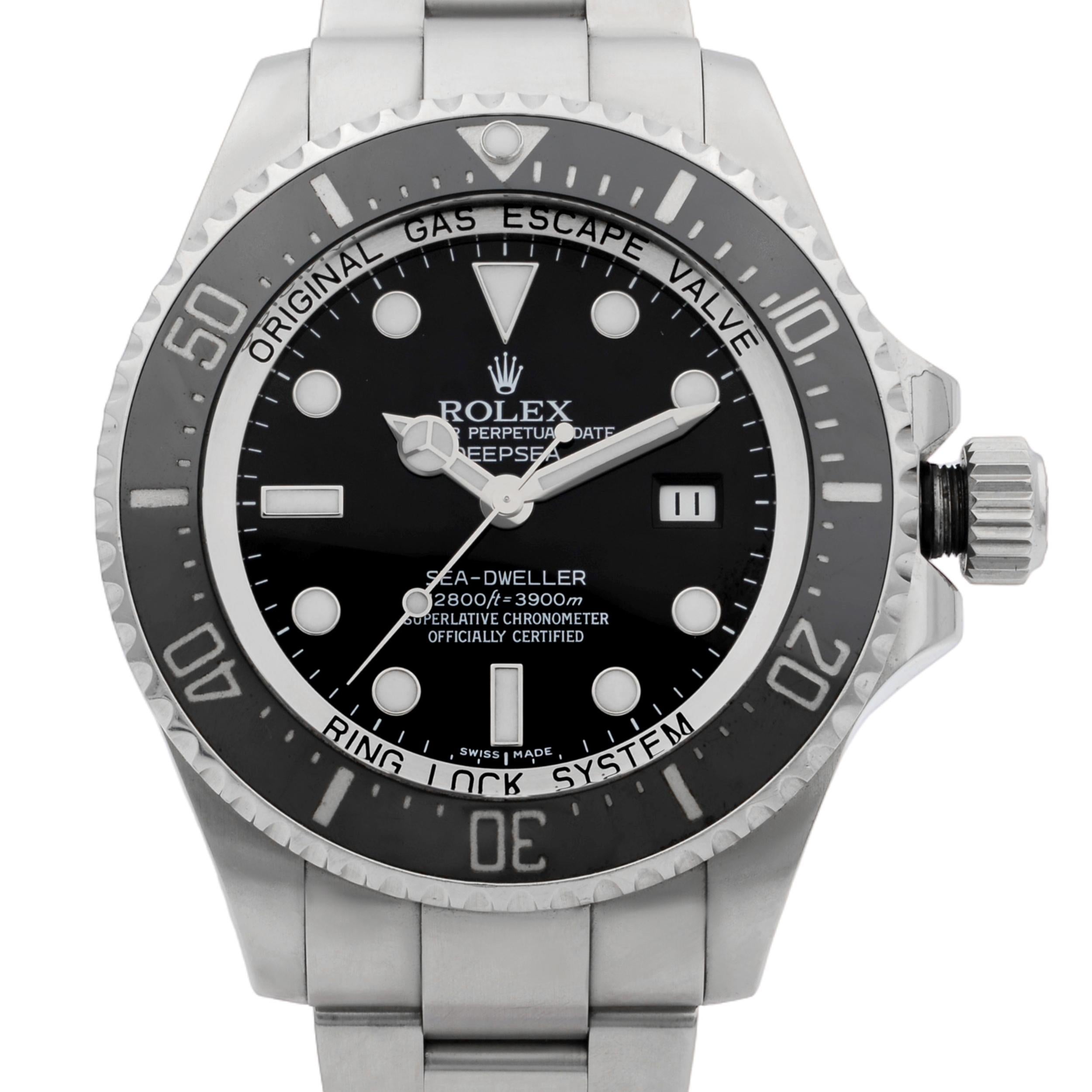 2016 card. This pre-owned Rolex Deepsea  116660  is a beautiful men's timepiece that is powered by mechanical (automatic) movement which is cased in a stainless steel case. It has a round shape face, date indicator dial and has hand sticks & dots