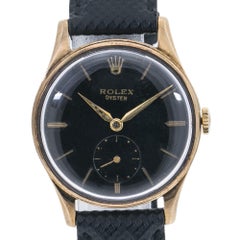 Rolex Dennison 12868 Men's Hand Wind Watch Black Dial 9K YG