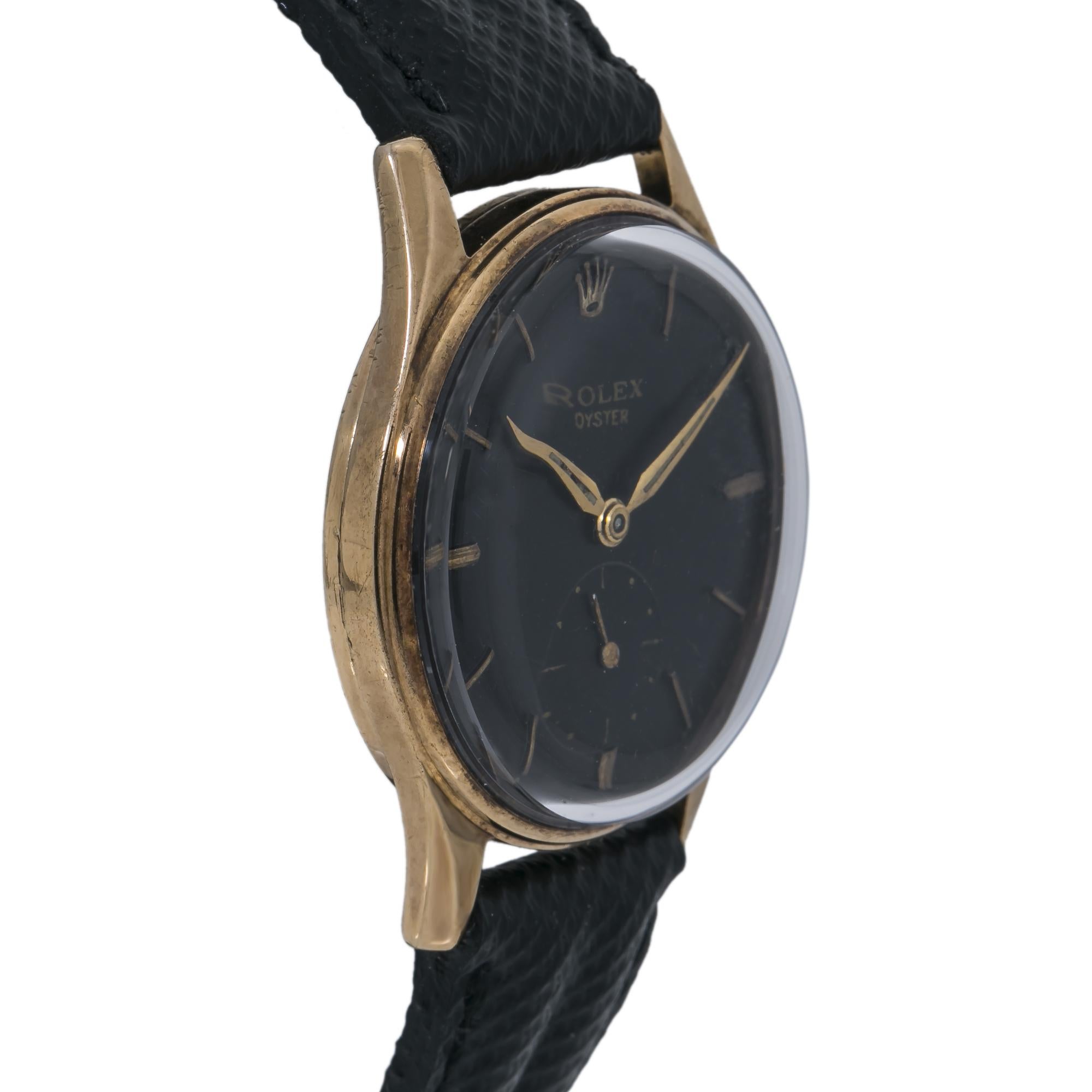 Contemporary Rolex Dennison 12868 Men's Hand Wind Watch Black Dial 9K YG For Sale