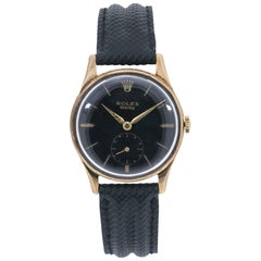 Rolex Dennison 12868 Men's Hand Wind Watch Black Dial 9 Karat Yg