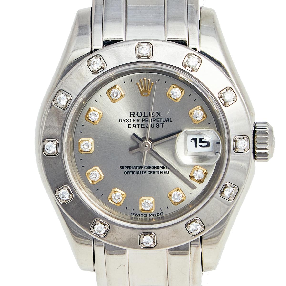 Rolex Diamond 18k White Gold Datejust Pearlmaster 80319 Women's Wristwatch 29 mm 4