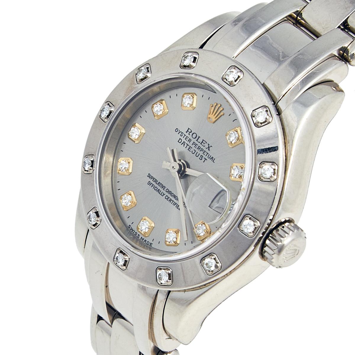 Rolex Diamond 18k White Gold Datejust Pearlmaster 80319 Women's Wristwatch 29 mm 5