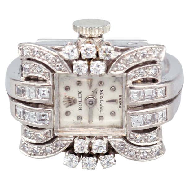 First Class Watch Ring Rolex Diamond 18k White Gold Watch Ring at 1stDibs | 18k rolex ring ...