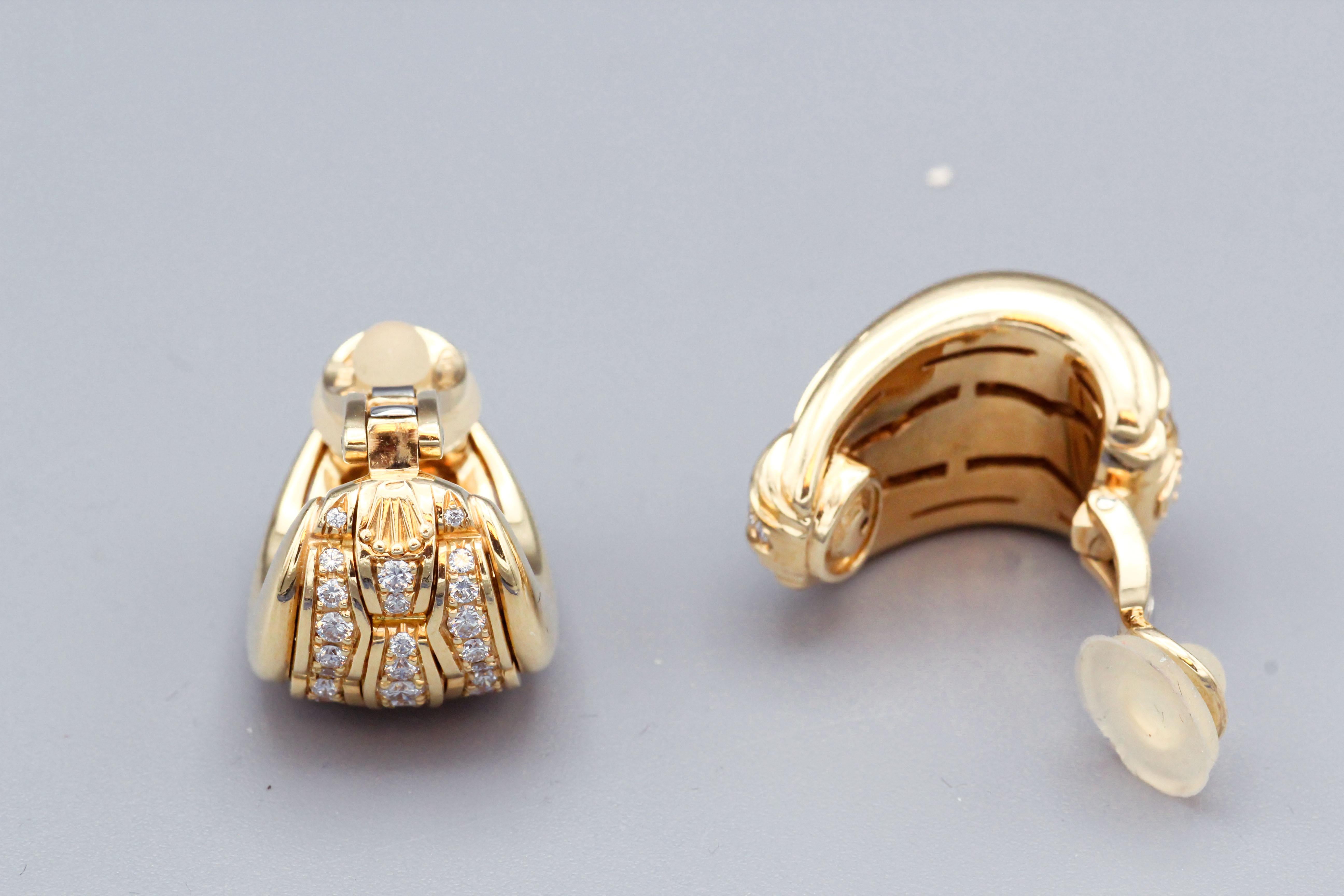 Rolex Vintage Diamant 18k Gelbgold Huggie Creolen Ohrringe mit Diamanten Damen im Angebot