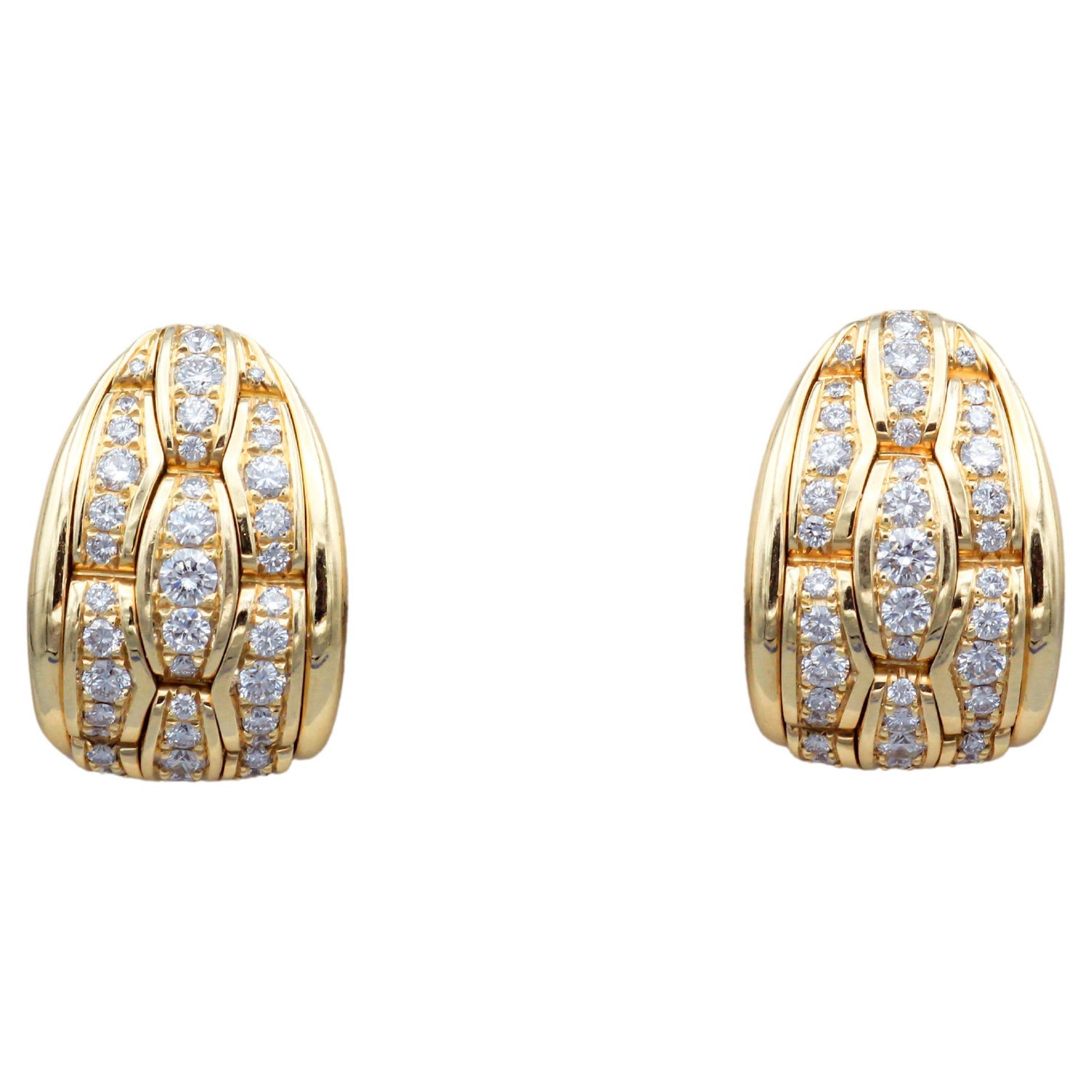 French Designer Louis Feraud Diamond 18k Gold Earrings, Paris, Signed