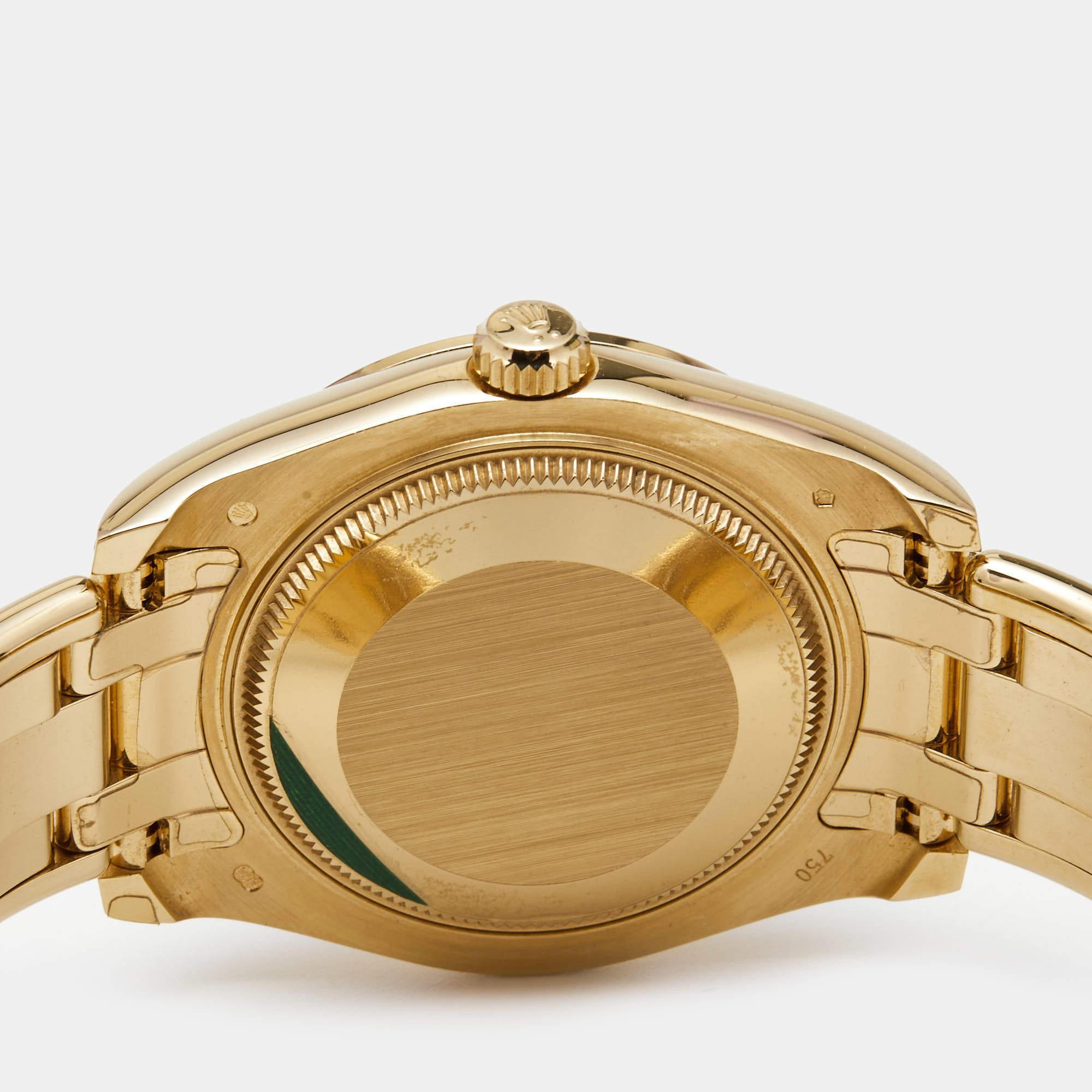 Contemporary Rolex Diamond Pave 18K Yellow Gold Pearlmaster Datejust Women's Wristwatch 34 mm