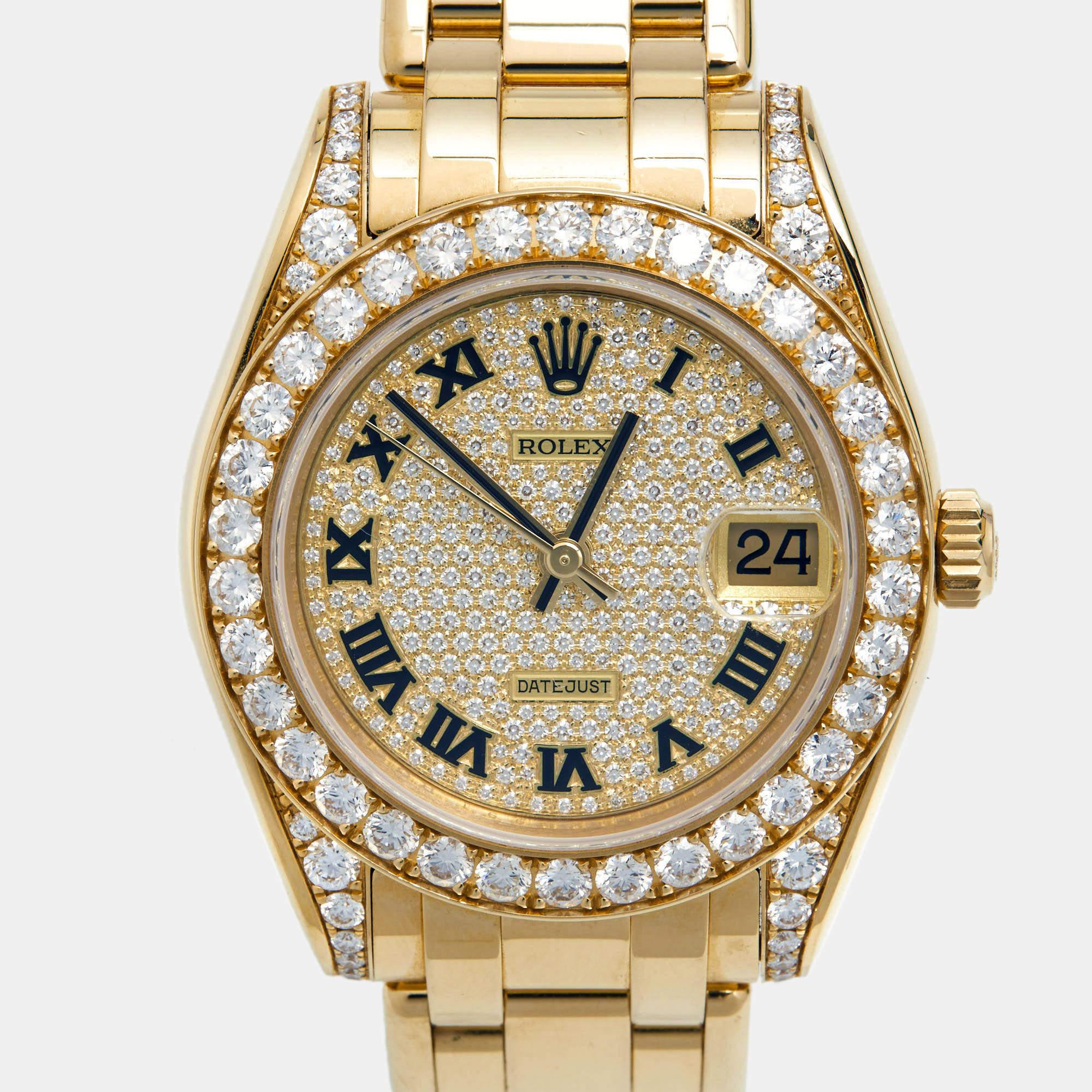 Rolex Diamond Pave 18K Yellow Gold Pearlmaster Datejust Women's Wristwatch 34 mm 3