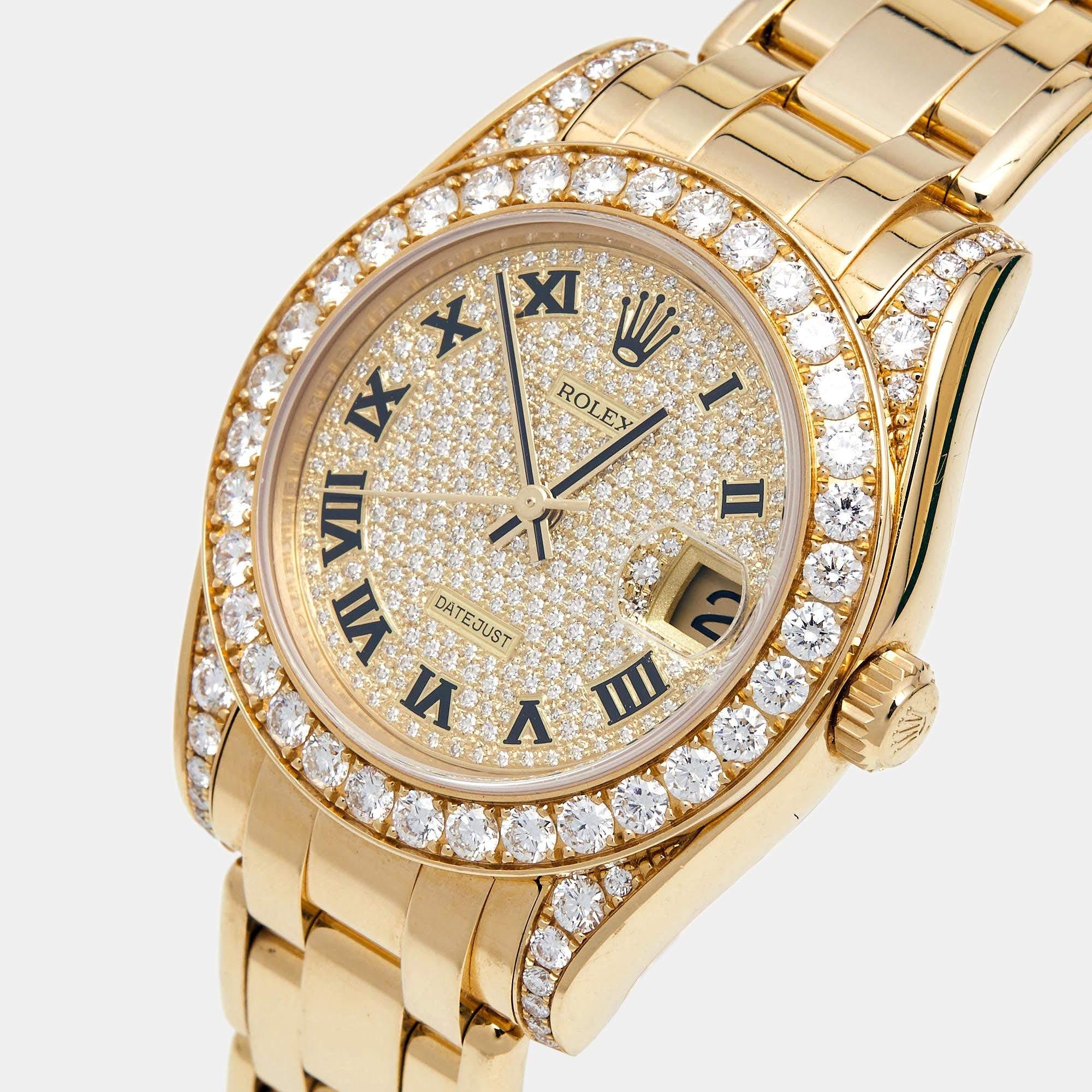 Rolex Diamond Pave 18K Yellow Gold Pearlmaster Datejust Women's Wristwatch 34 mm 4