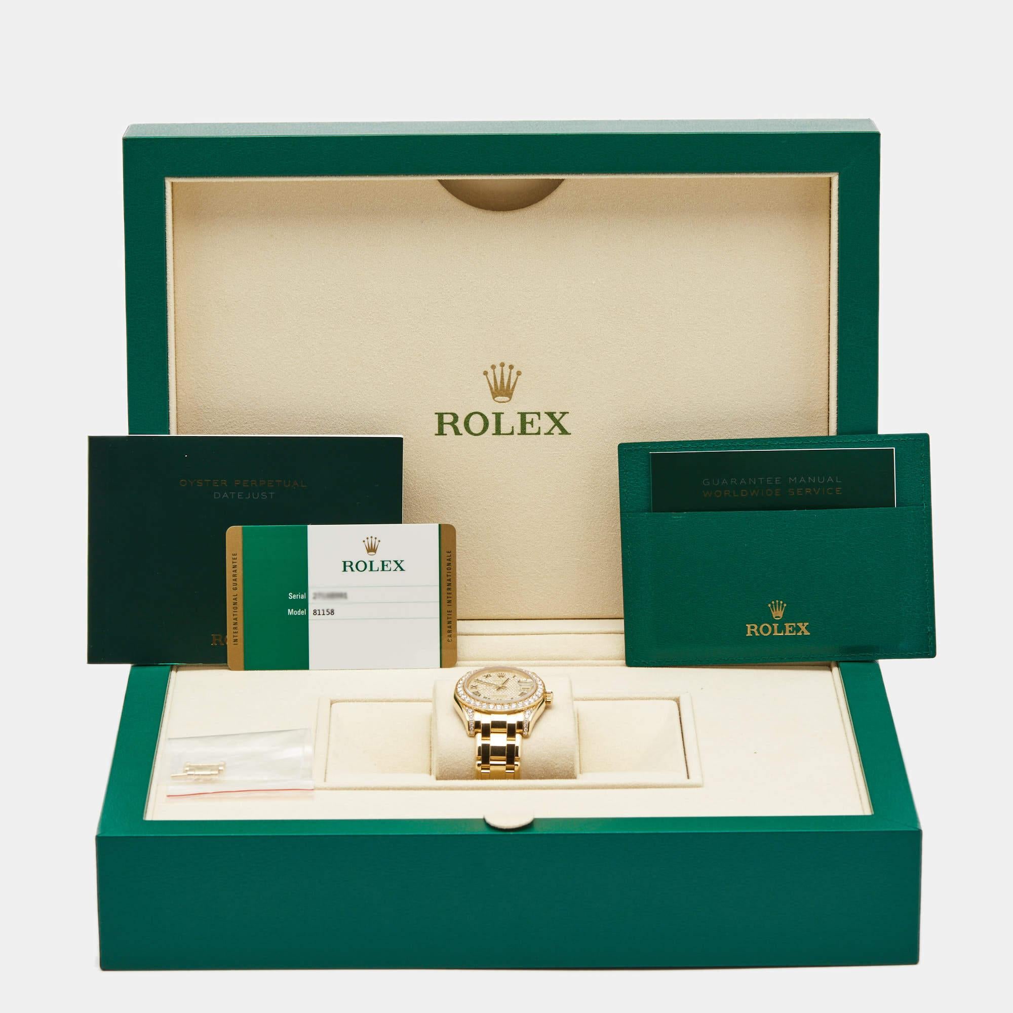Rolex Diamond Pave 18K Yellow Gold Pearlmaster Datejust Women's Wristwatch 34 mm 5