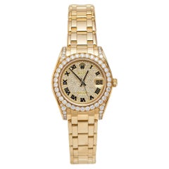 Used Rolex Diamond Pave 18K Yellow Gold Pearlmaster Datejust Women's Wristwatch 34 mm