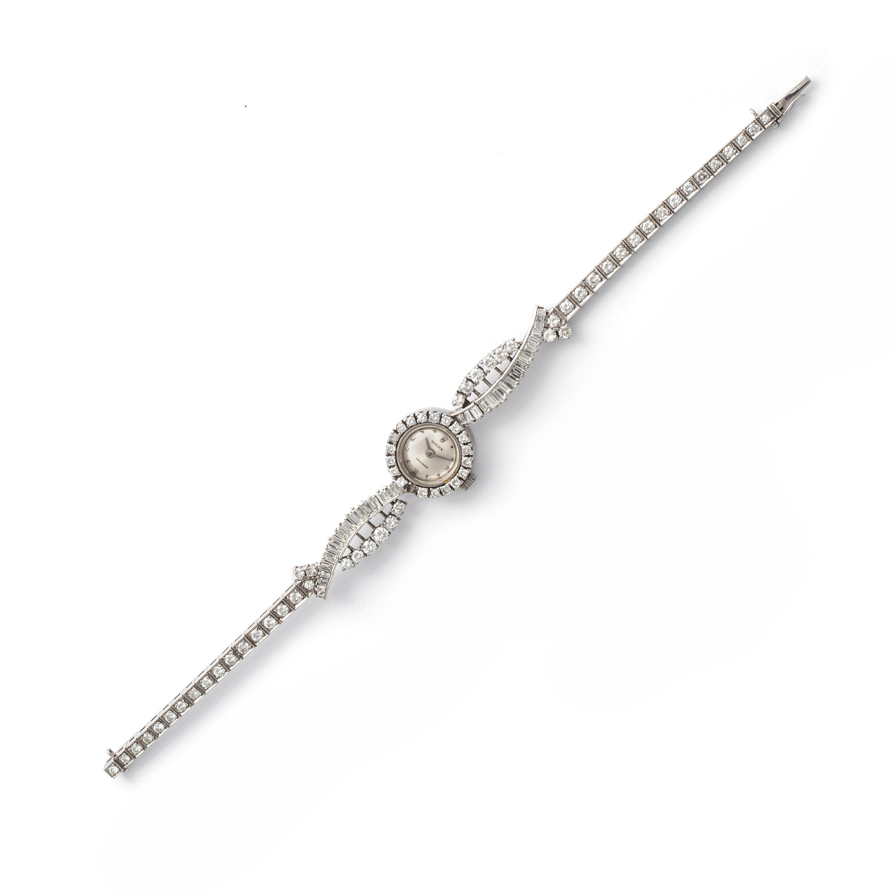 Rolex Diamant-Weißgold-Armbanduhr 18K 1950er Jahre (Rundschliff) im Angebot