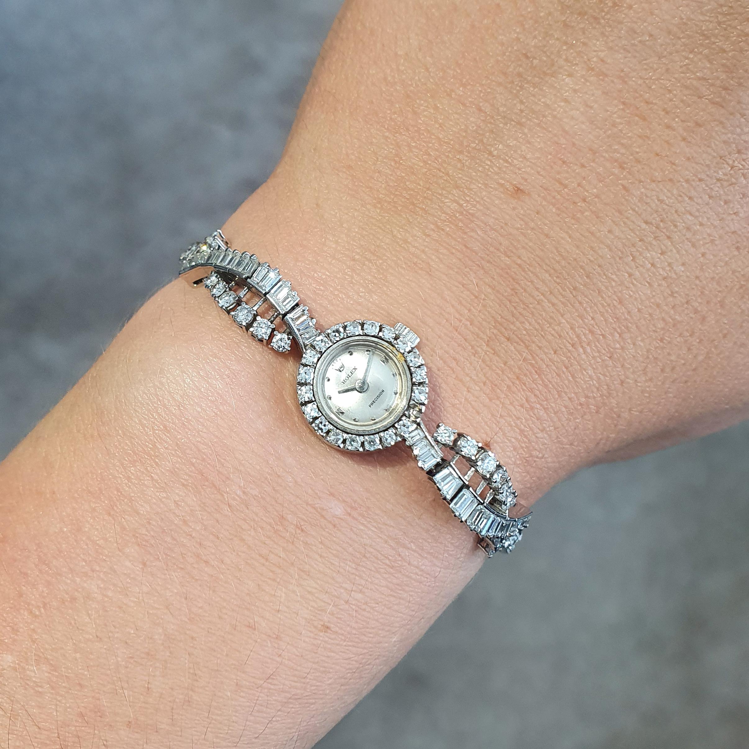 Rolex Diamant-Weißgold-Armbanduhr 18K 1950er Jahre im Angebot 1