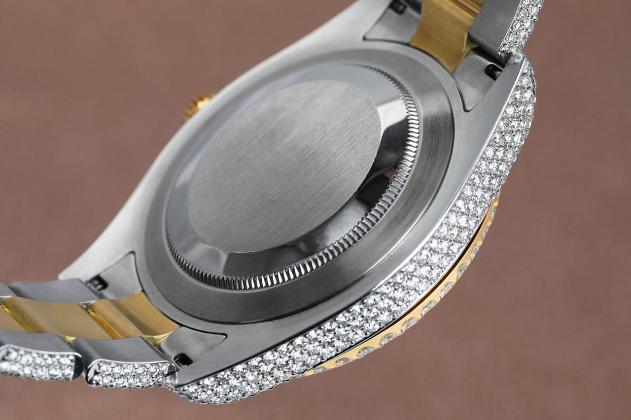 Round Cut Rolex DJ 41 Custom Full Diamond Two Tone Watch Pave Rainbow Arabic Script Dial For Sale