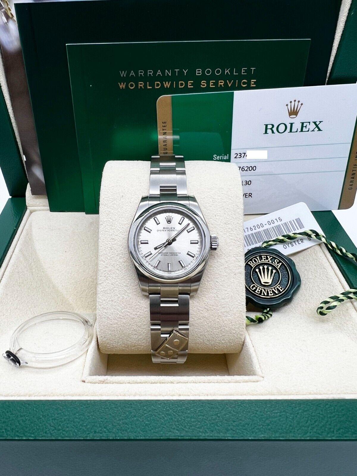 Rolex Dominos 176200 Damen Oyster Perpetual Stahl Box Papier voller Aufkleber im Angebot 3